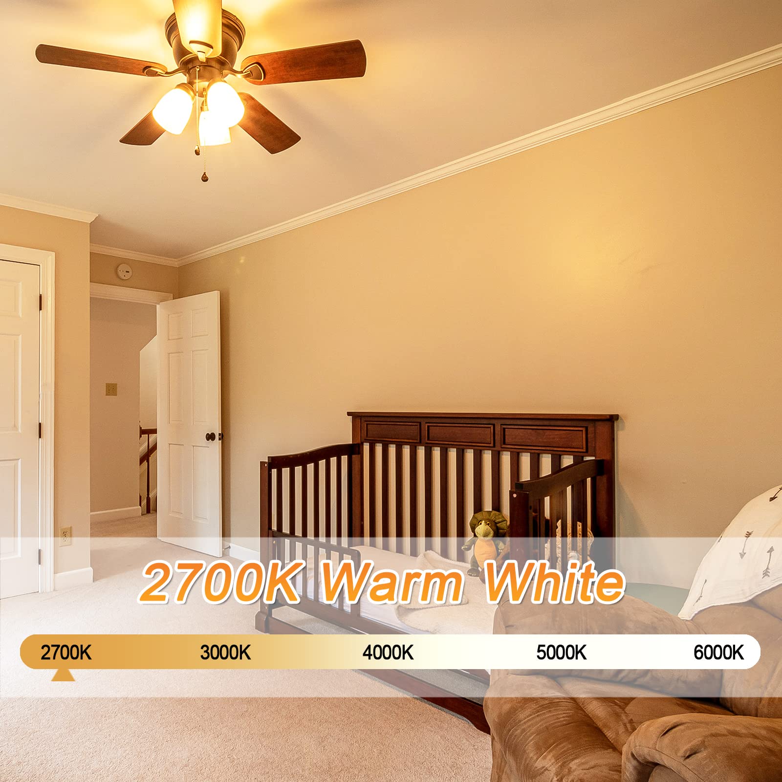 12 Pack E12 Ceiling Fan Light Bulbs, 60W Equivalent, Warm White 2700K, Small Base Led Candelabra Light Bulb, Bright A15 E12 Led