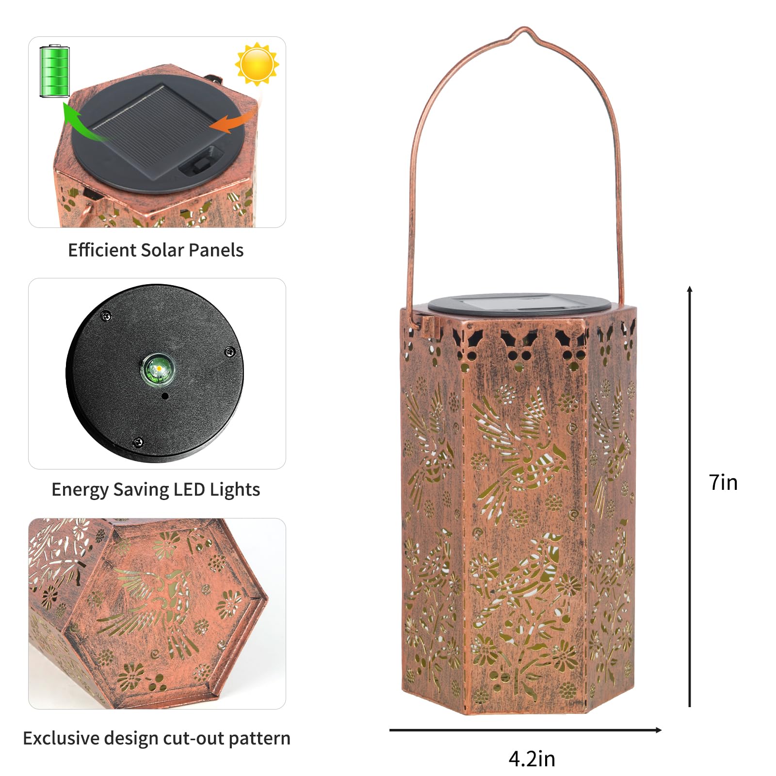 Solar Cardinal Lanterns Outdoor Hanging Lights  Gifts For Mom Dad Men Women  Hollowed-Out Metal Decor Lantern  Waterproof Led Decorative Garden Light
