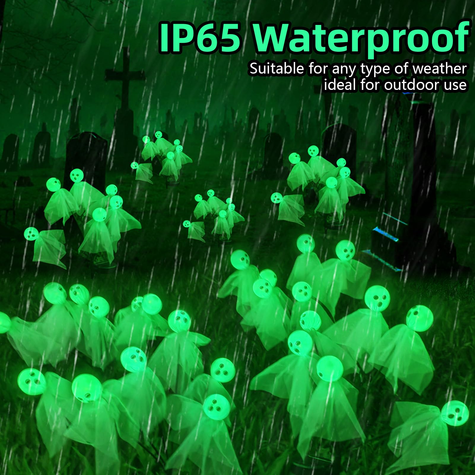 MAOYUE Halloween Decorations 4Pcs Solar LED Ghost Lights Waterproof Green