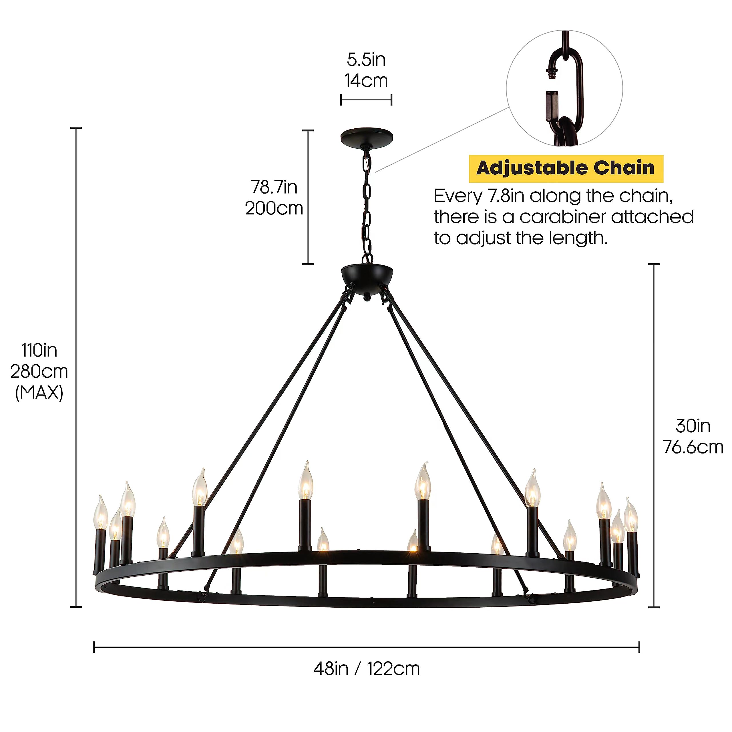 Psyverii 16-Light Black Wagon Wheel Chandelier - Rustic Farmhouse Lighting Fixture, Model PSY-A7-23