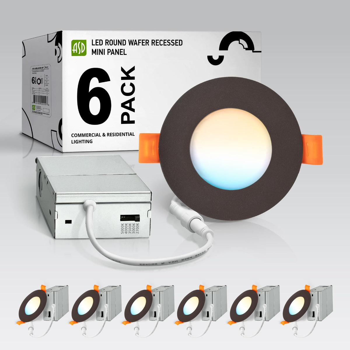 3sixty Led Light Asd 6 Pack 3 Inch Led Recessed Light 6W 5 Cct 2700K-5000K Cri90+ Ic Ra ...