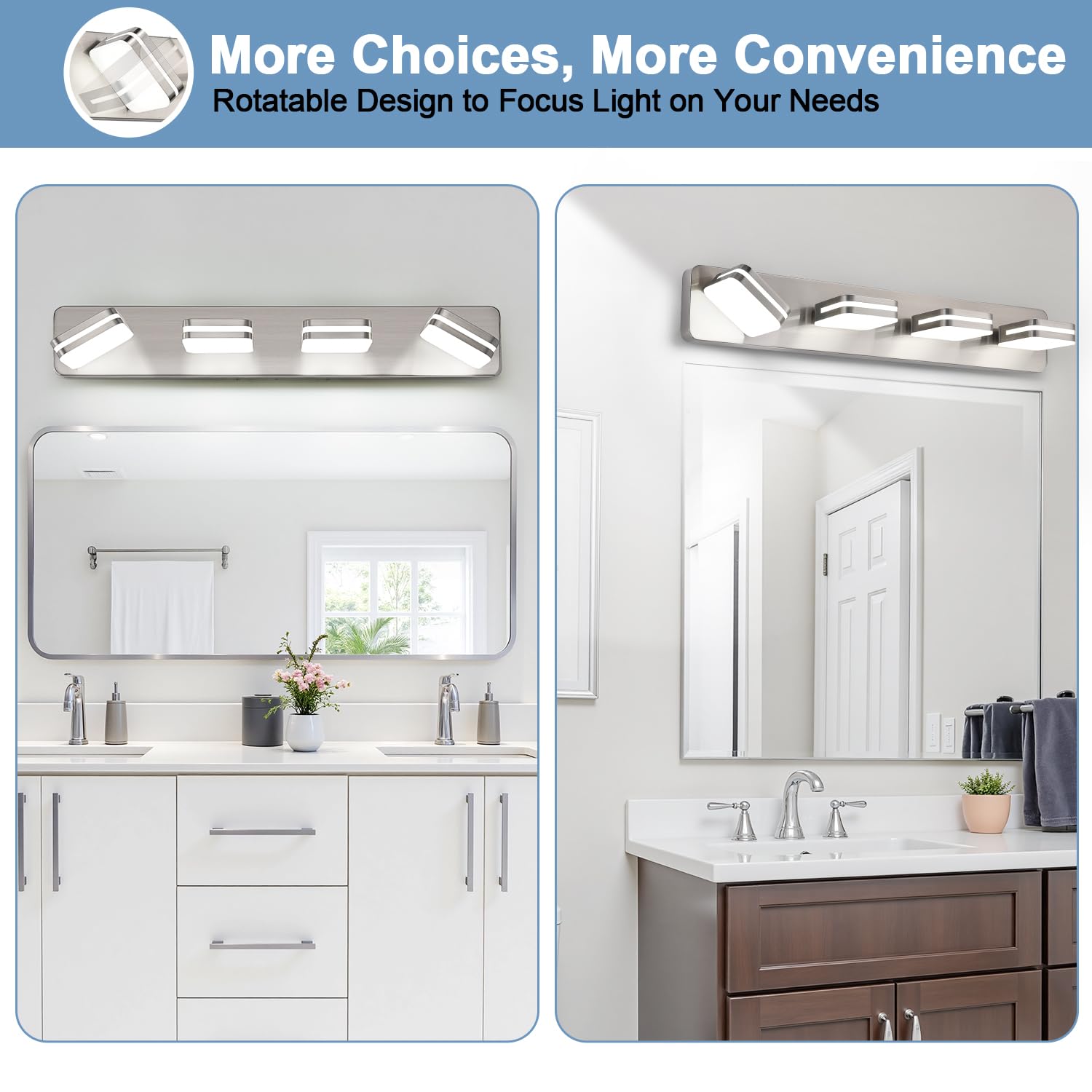 Torondo 4-Light LED Bathroom Vanity Light, 1600LM Acrylic in Brushed Nickel, 27-Inch, 5000K Natural White, Model HJ0W28-4