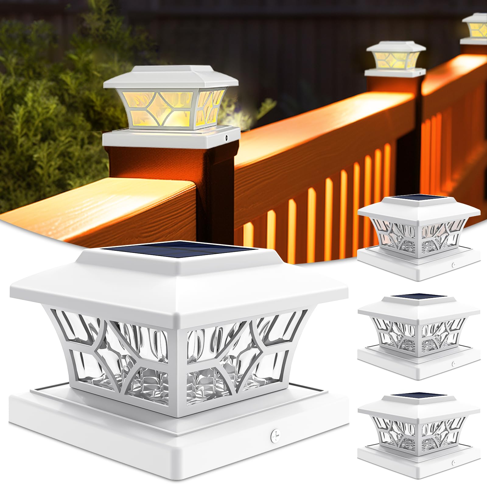 VOLISUN Solar Post Cap Lights, 4 Pack, White, Waterproof, for 4x4 Vinyl/Wood Posts, Model 21154ZM