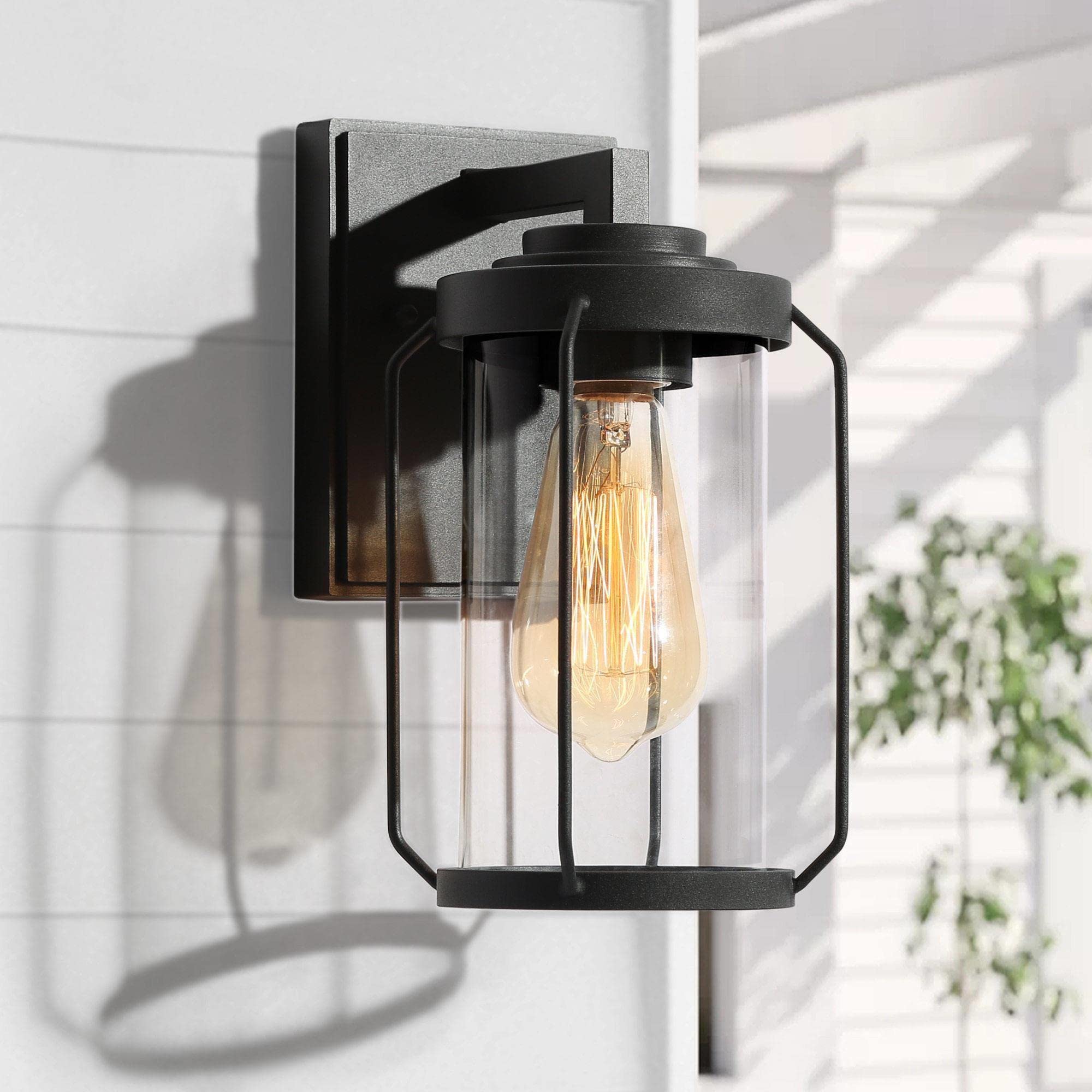 Classy Leaves Outdoor Light Fixture - Black Waterproof Farmhouse Porch Light With Clear Glass