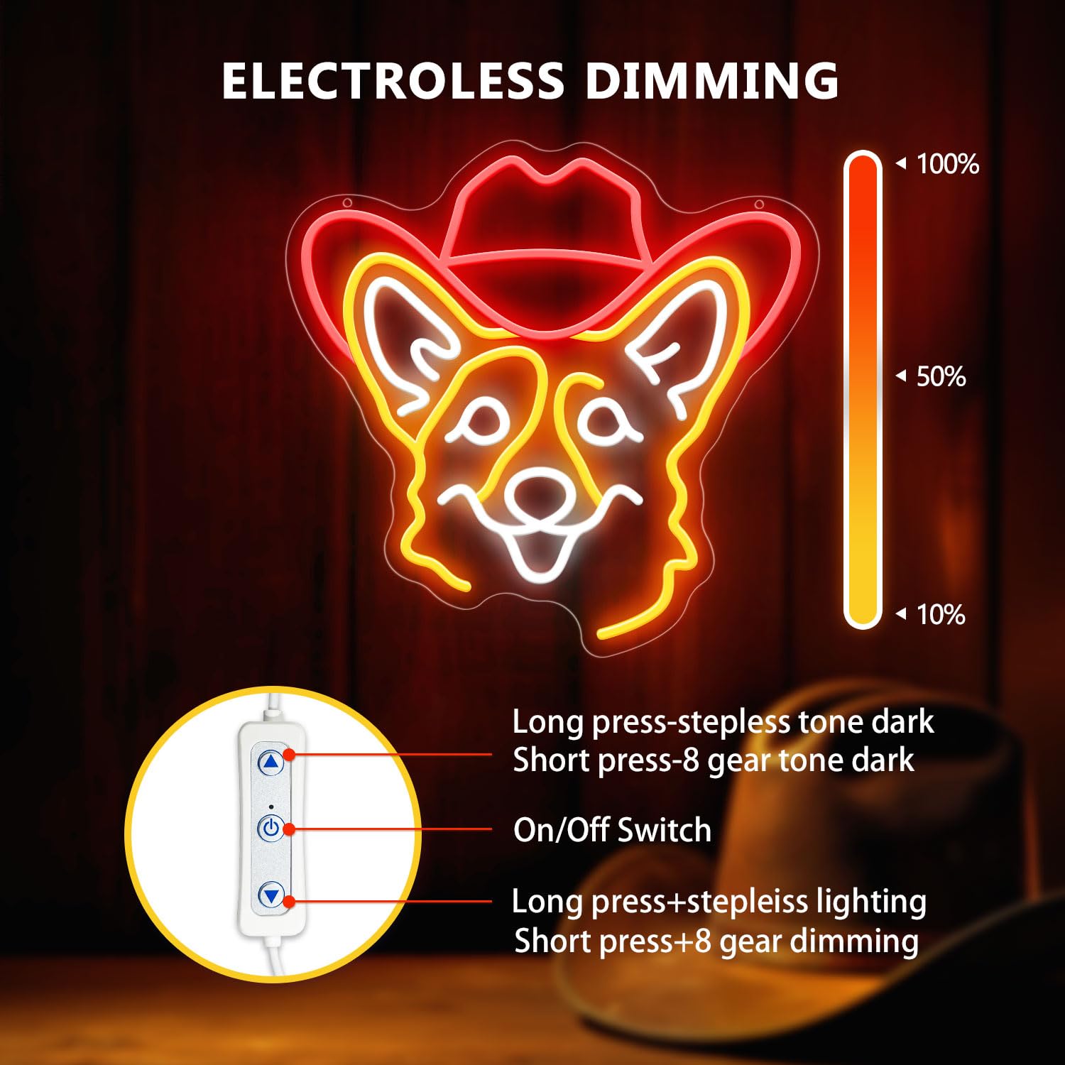 ZLOOREE Corgi Neon Sign, Dimmable LED Light for Wall Decor, 13x12.6 inches, Gold/Red/White, Model ZLOOREE