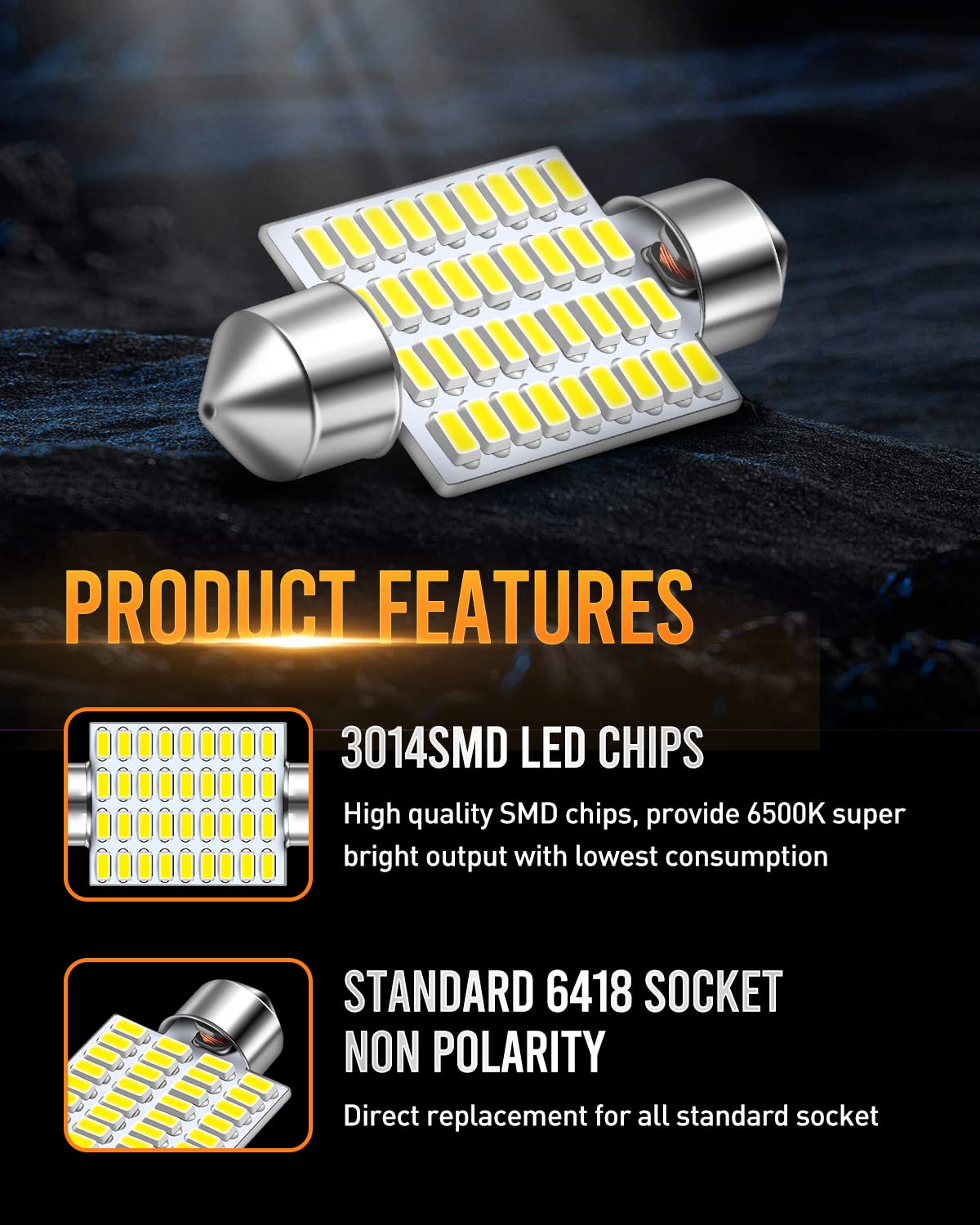 LUYED 6418 6411 LED Bulb 860 Lumens Xenon White Canbus Error Free 1.5 inches 36mm DE3423 DE3425 LED Lights for Interior Dome Map