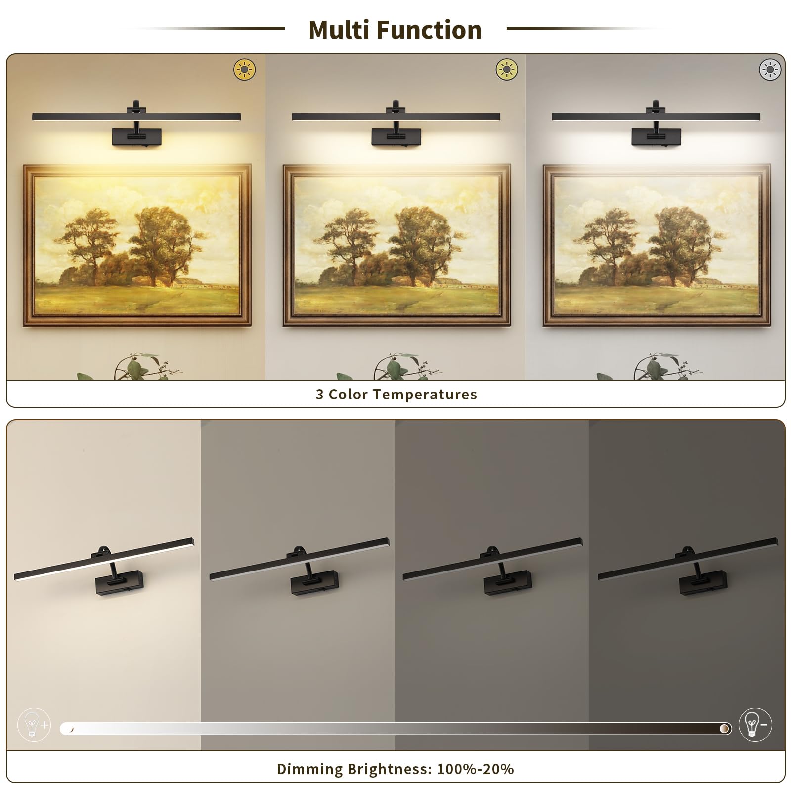 DESOOP Wireless Picture Lights - Battery Operated Black Art Lighting, 23.62 inch, Acrylic, Model 9862, Dimmable with Remote & Timer