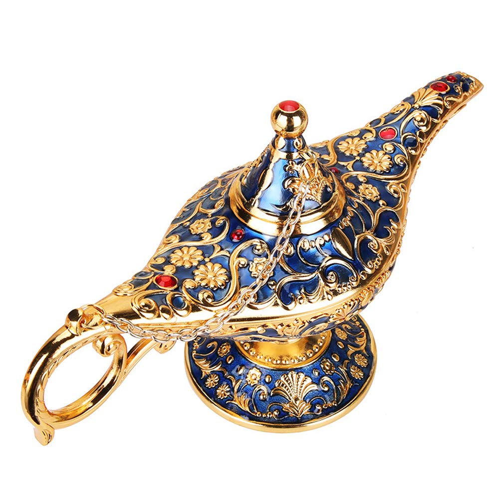 ANQIA Vintage Aladdin Genie Lamp - Zinc Alloy Table Decoration & Gift - Gold & Blue