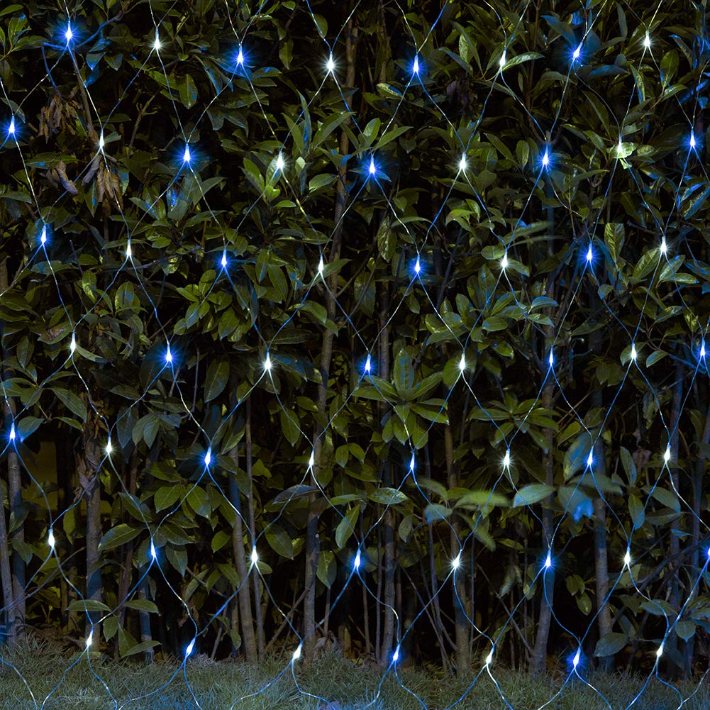 woohaha LED Fairy String Lights, 192 LEDs, 9.8ft x 6.6ft, 30V Safe Voltage, Blue & White, Model QX-U-O-N-