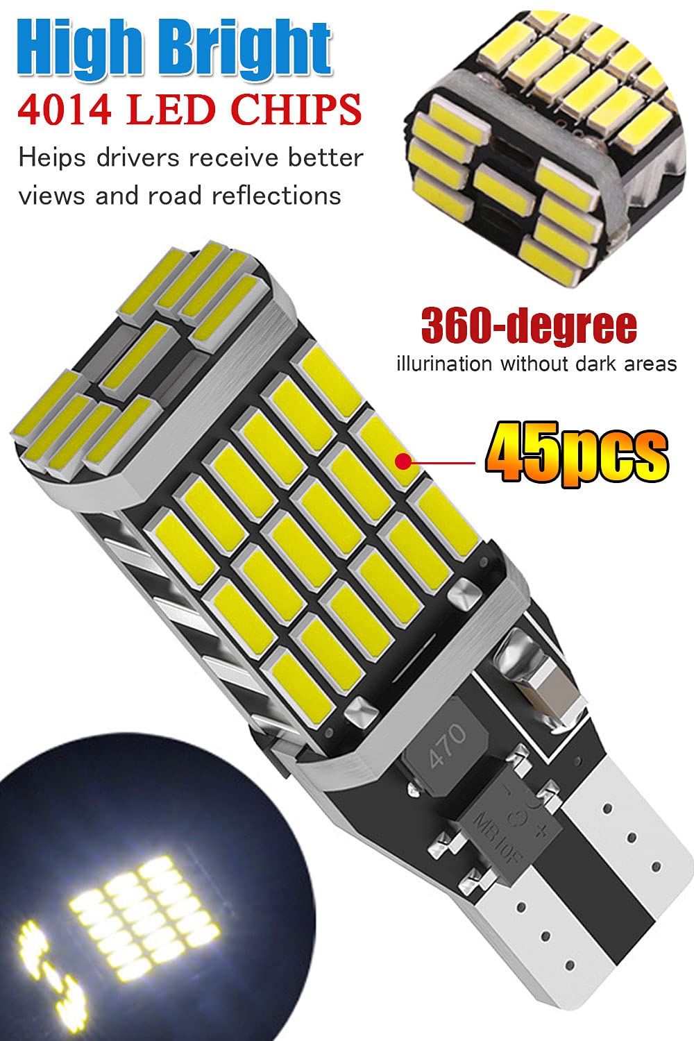 921 Led Bulbs 912 Reverse Lights Pack Of 6, 6000K Xenon White Canbus T10 T15 906 W16W 921K 922 Back-Up, Replacement For Cargo Lights