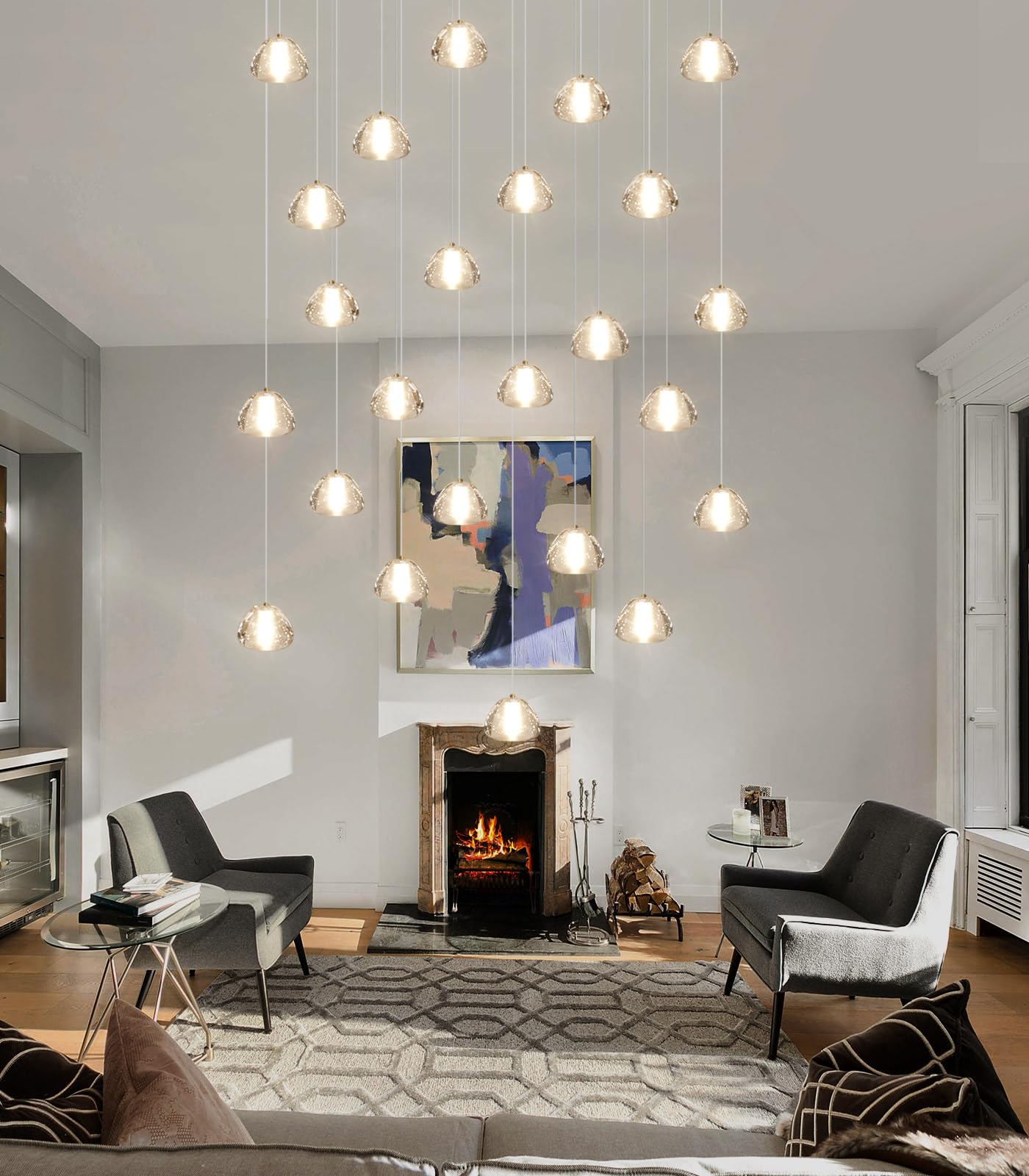 dolria Modern Crystal Rectangular Chandelier, 24-Lights, Gold, LED Pendant Light for Living Room, Hotel, Hallway, Model PC0010-24G-Chang