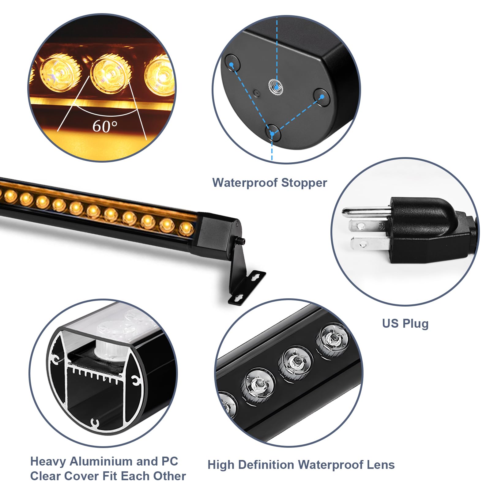 nanzgecc 36W Outdoor Wall Washer Light Bar, 2FT Waterproof 2700K Warm White, Aluminum Housing, 120V, 2 Pack