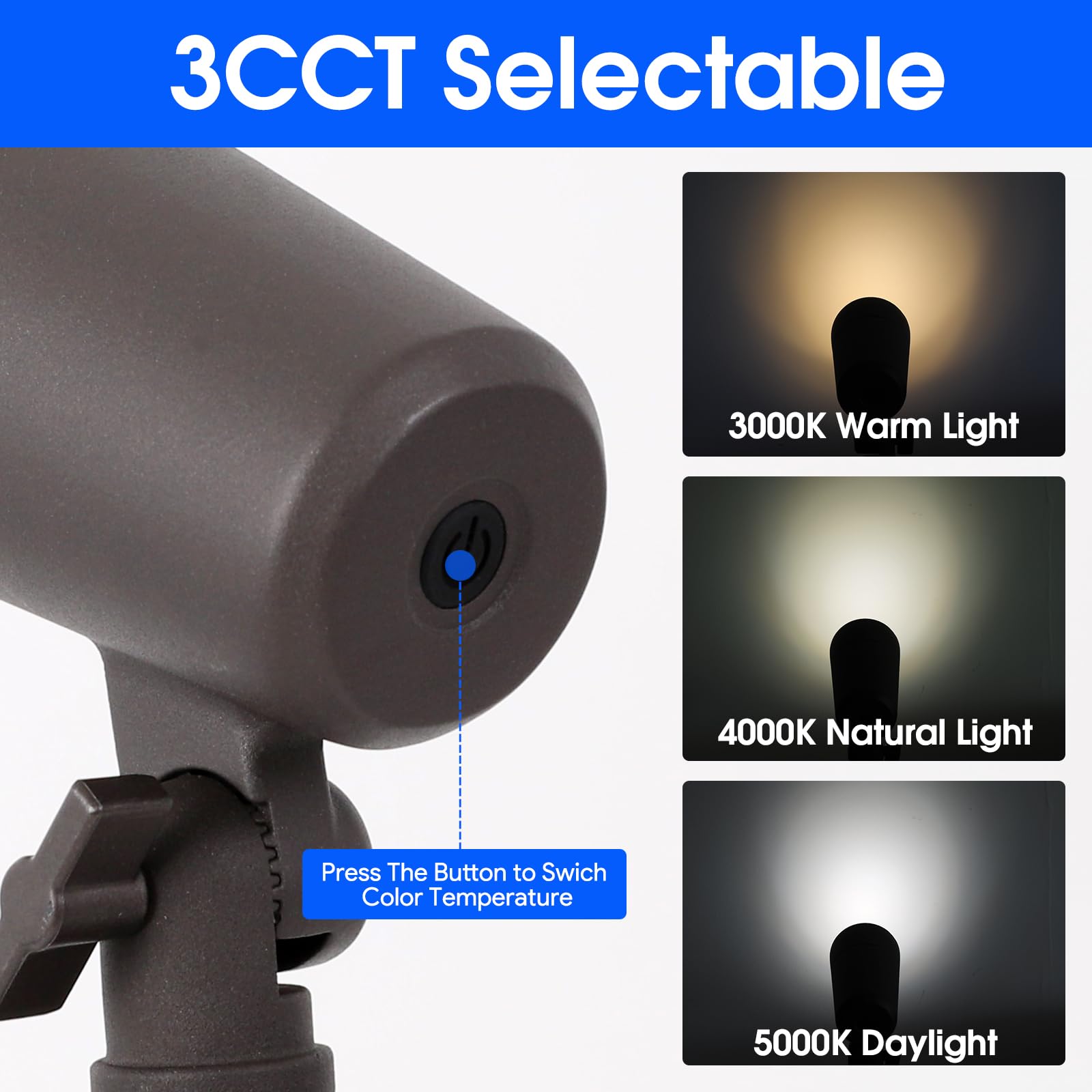 E ENERGETIC LIGHTING 3CCT LED Landscape Lights, 12V, Waterproof, 3W, 200LM, Aluminum, 8 Pack, Selectable 3000K