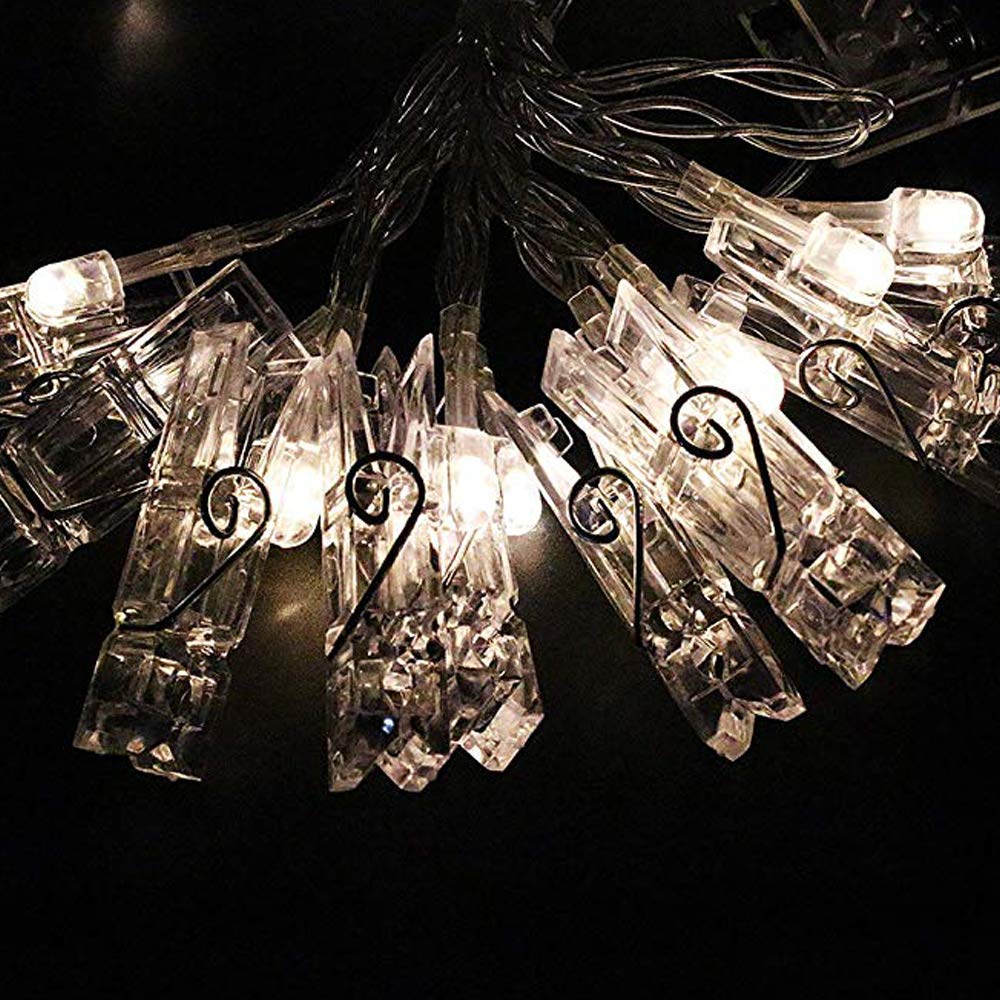 Dopheuor LED Fairy Clip String Lights, Warm White, Battery Operated, Model JZD-234, Perfect for Photos, Parties, and Decor