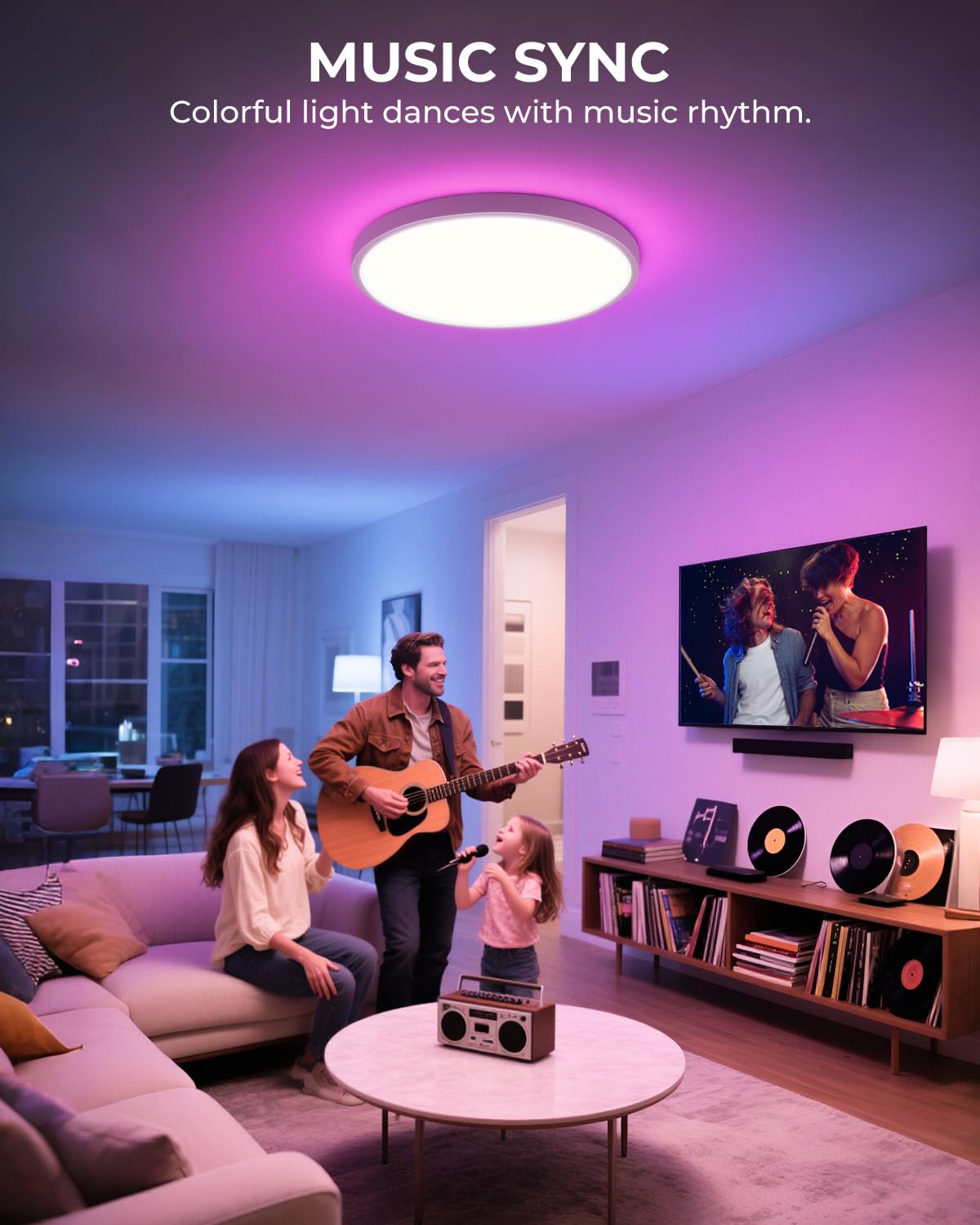 SUNLINKCO 12 Inch Flush Mount Ceiling Light, Smart RGB+IC LED, Dimmable 2400LM, 2700K-6500K, White, Model Sun-CL-