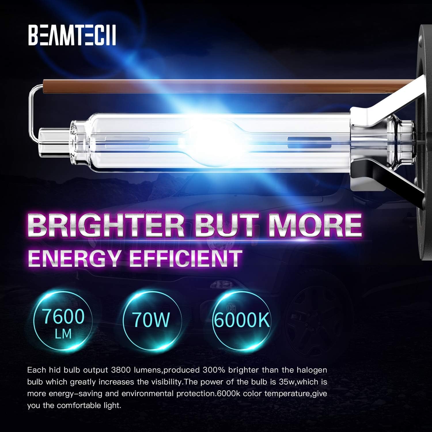 BEAMTECH D4S HID Headlight Bulbs 35W Ice Blue 8000K High Low Beam (Pack of 2)
