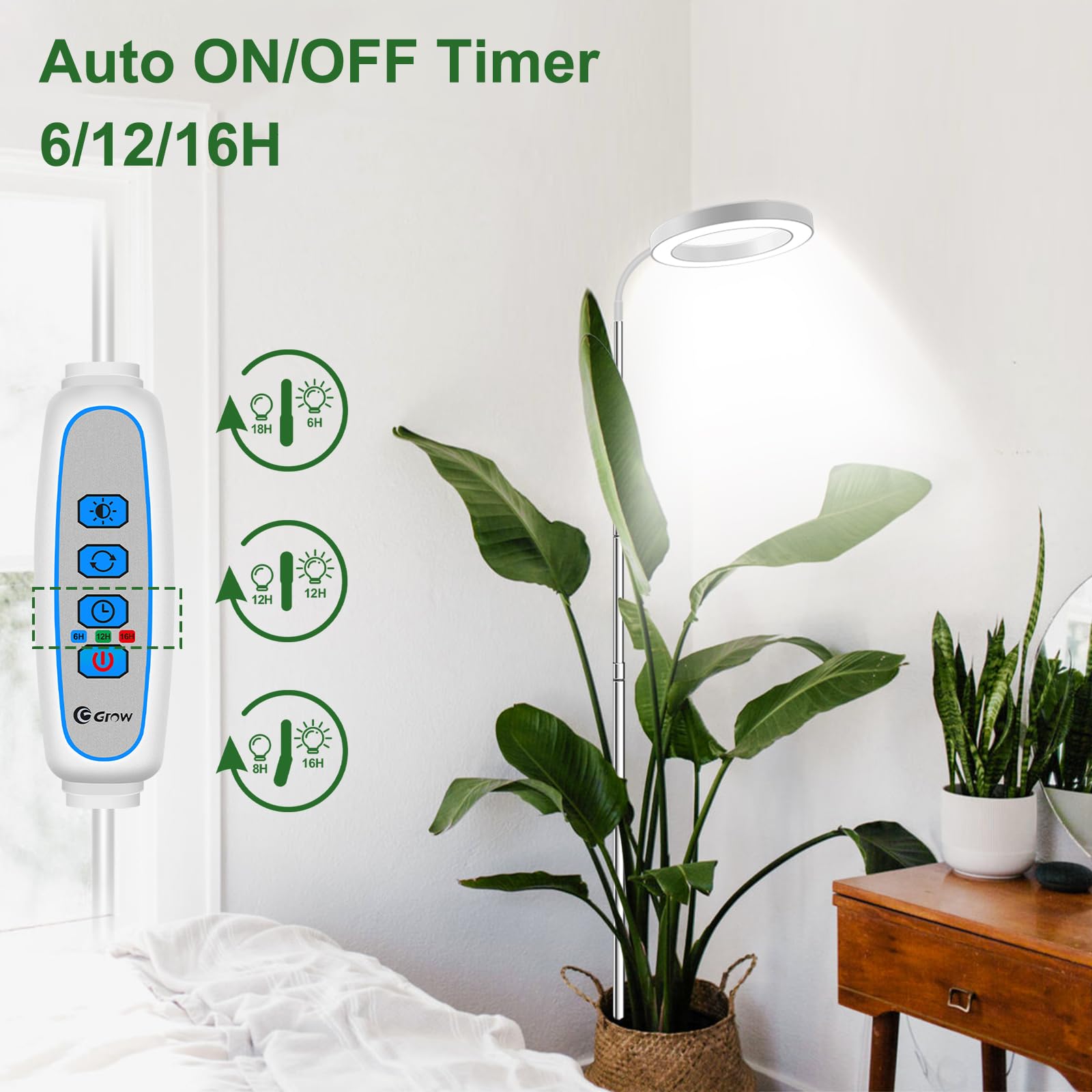 Wolezek Grow Lights For Indoor Plants Full Spectrum, 80 Leds 3 Colors Grow Light, 65In Large Plant Lights For Indoor Growing With 360°Gooseneck, 6/12/16H Timer, 5 Brightness, Height Adjustable, White