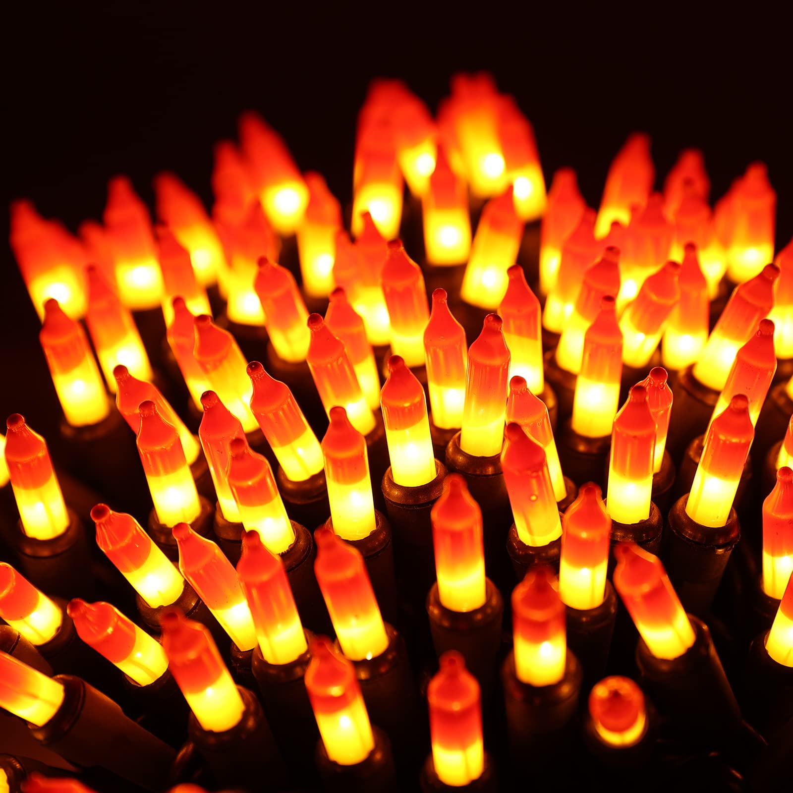 Brizled Candy Corn Halloween Lights, 100 Count Orange & Yellow UL Certified Incandescent Mini String Lights, Black Wire, Indoor 