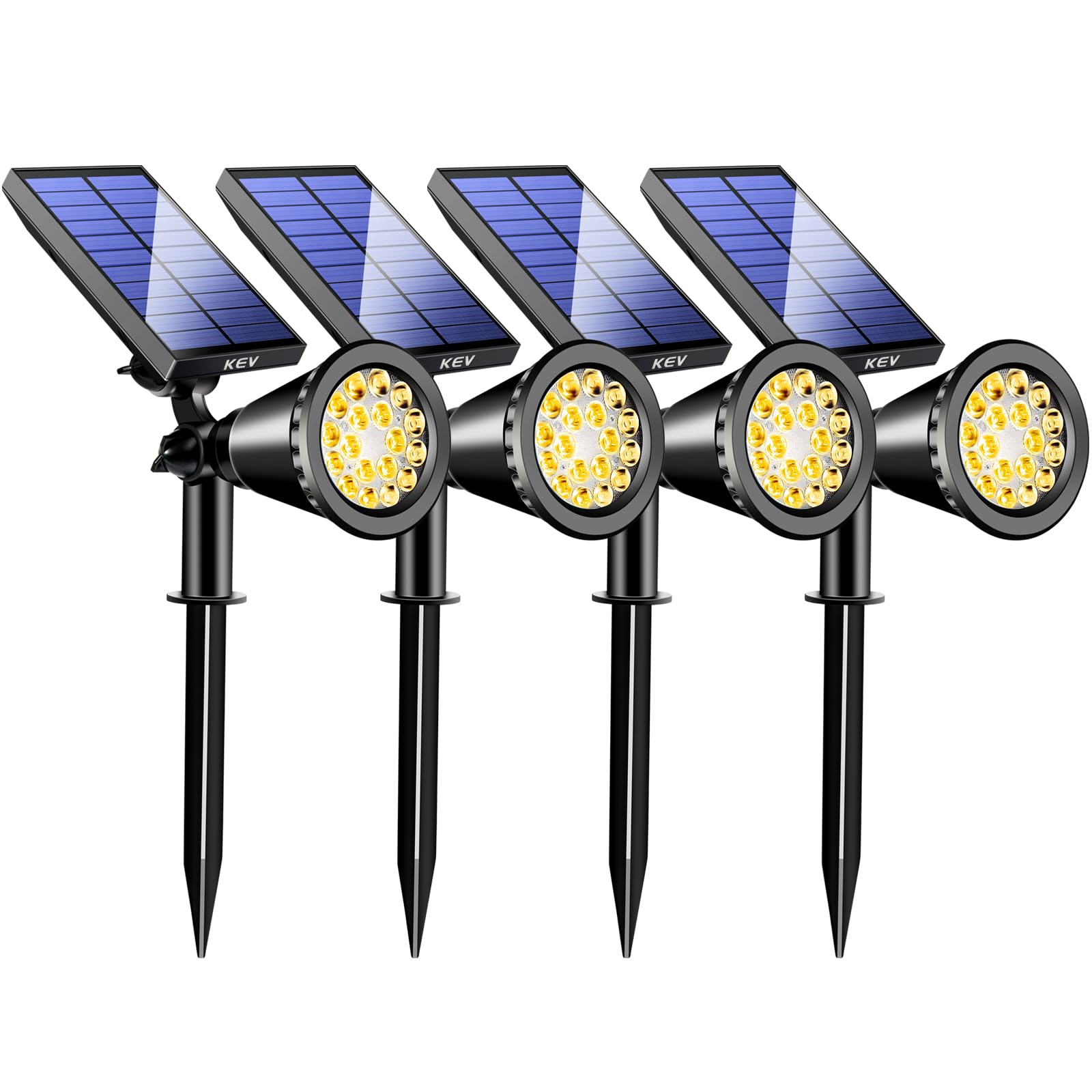 KEV 800 Lumens Solar Spot Lights Outdoor,4 Pack 18 LEDs Solar Flood Lights with 2 Modes &Adjustable &IPX65 Waterproof,Solar Spot