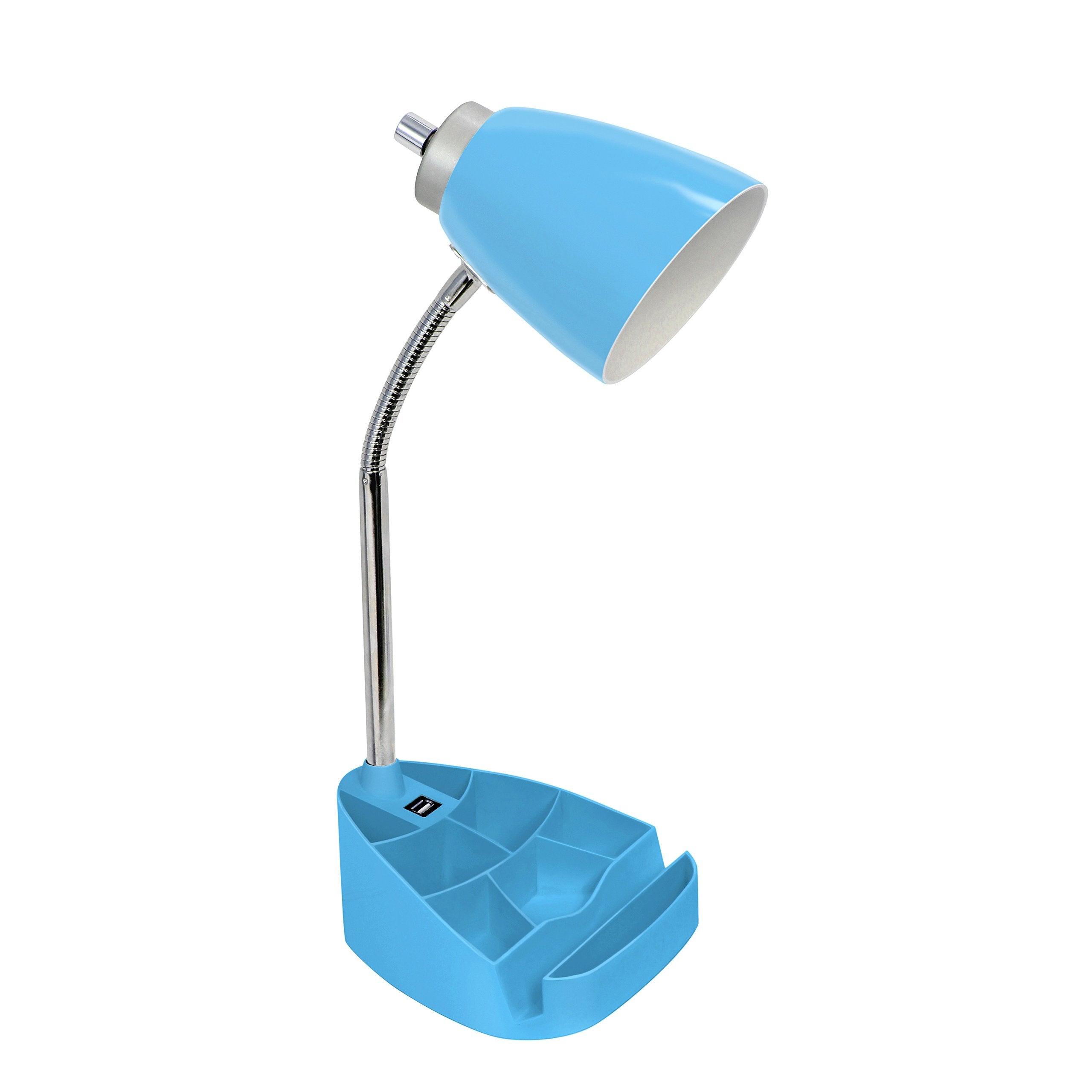 Simple Designs Ld1056-Blu Gooseneck Organizer Desk Lamp With Ipad/Tablet Stand Or Book Holder And Usb Port, Blue