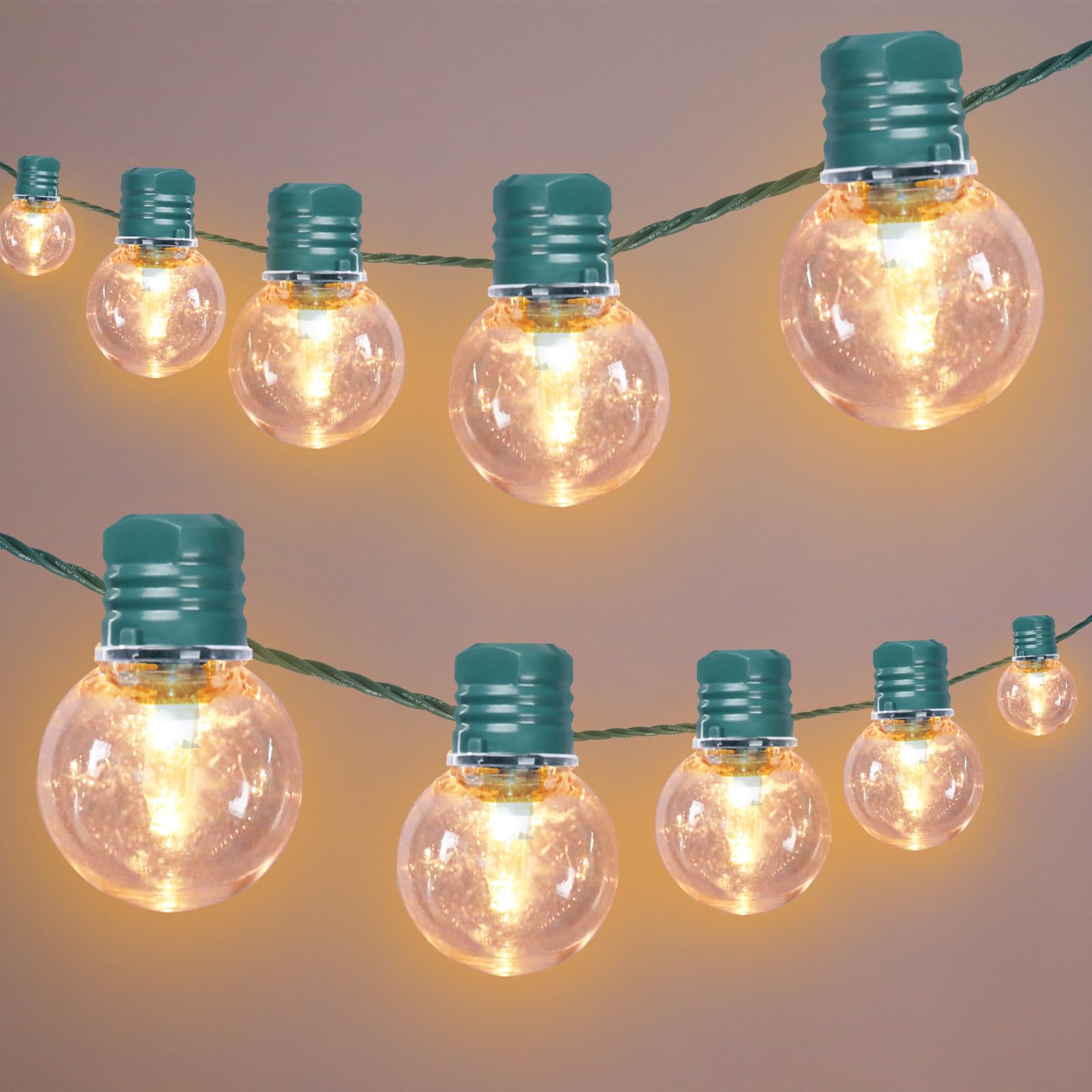 Afirst LED Outdoor String Lights, 21FT Waterproof Patio Lights, 35 Bulbs, Green, Model G40