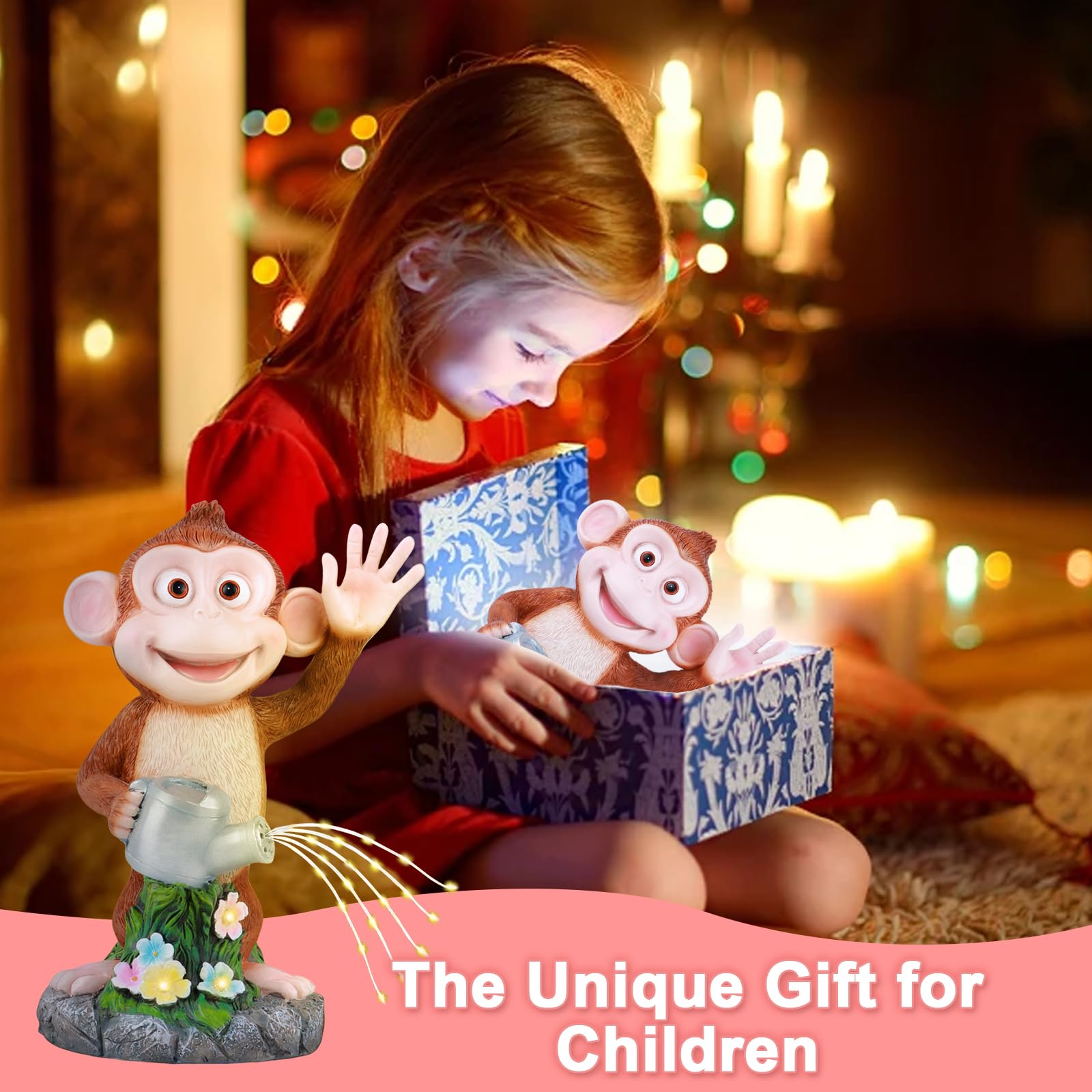 Chlinhuoho Monkey Statue Solar Garden Decor  Animal Figurine Lights  Birthday Gifts For Kids  Women  Gifts For Mom Grandma Senior Elder  Outdoor Monkey Ornament For Balcony  Garden  Patio  Yard  Lawn