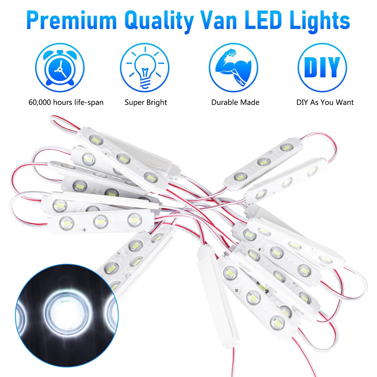 Linkstyle 60 Leds 12V Van Interior Light Car Led Ceiling Lights Kit, Super Bright Lighting Dome Lamp For Van Rv Truck Auto Vehic
