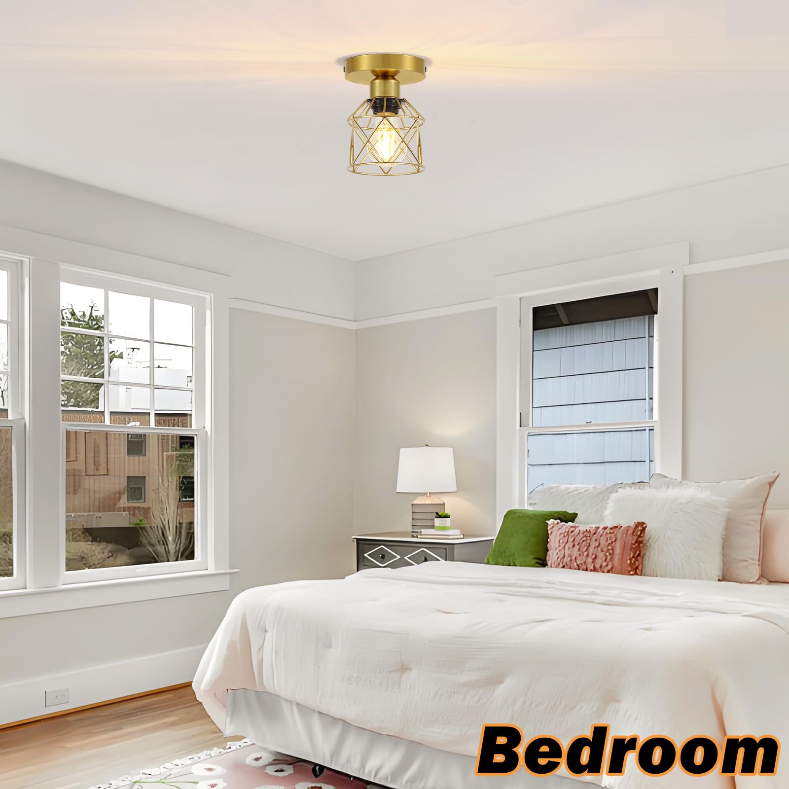 Fadimikoo 2-Pack Gold Hallway Light Fixtures Ceiling  Small Semi Flush Mount Ceiling Light With Gold Metal Cage  Indoor Close To Lighting Lamp For Bedroom Closet Entryway (Led Bulbs Included)