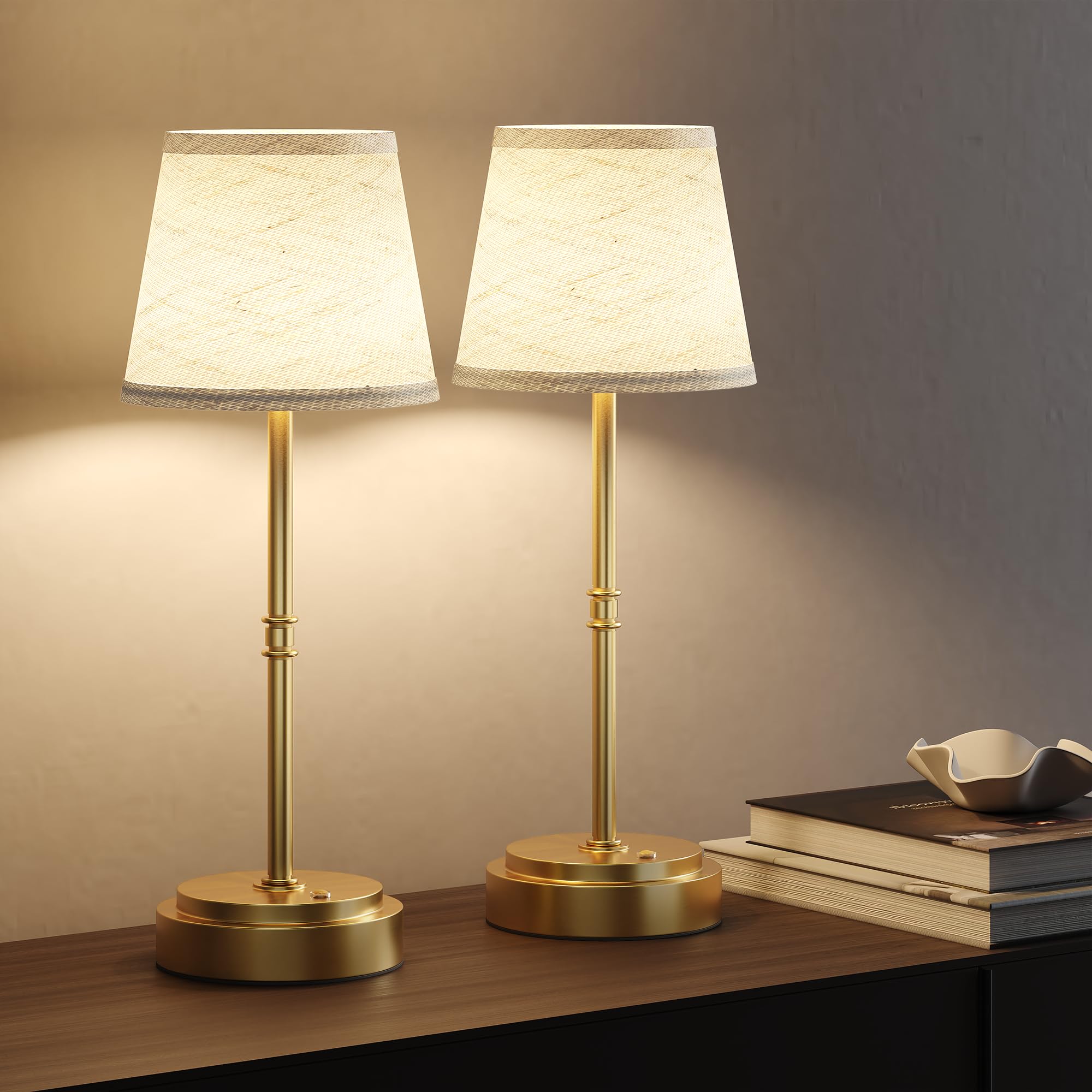 Cordless Table Lamp Rechargeable - Portable LED Desk Lamp for Dining Room Bedroom Patio - 2-in-1 Adjustable Height (16/11) Touch Light - Stepless Dimmable(Warm White) (Antique Brass  2 Pack)