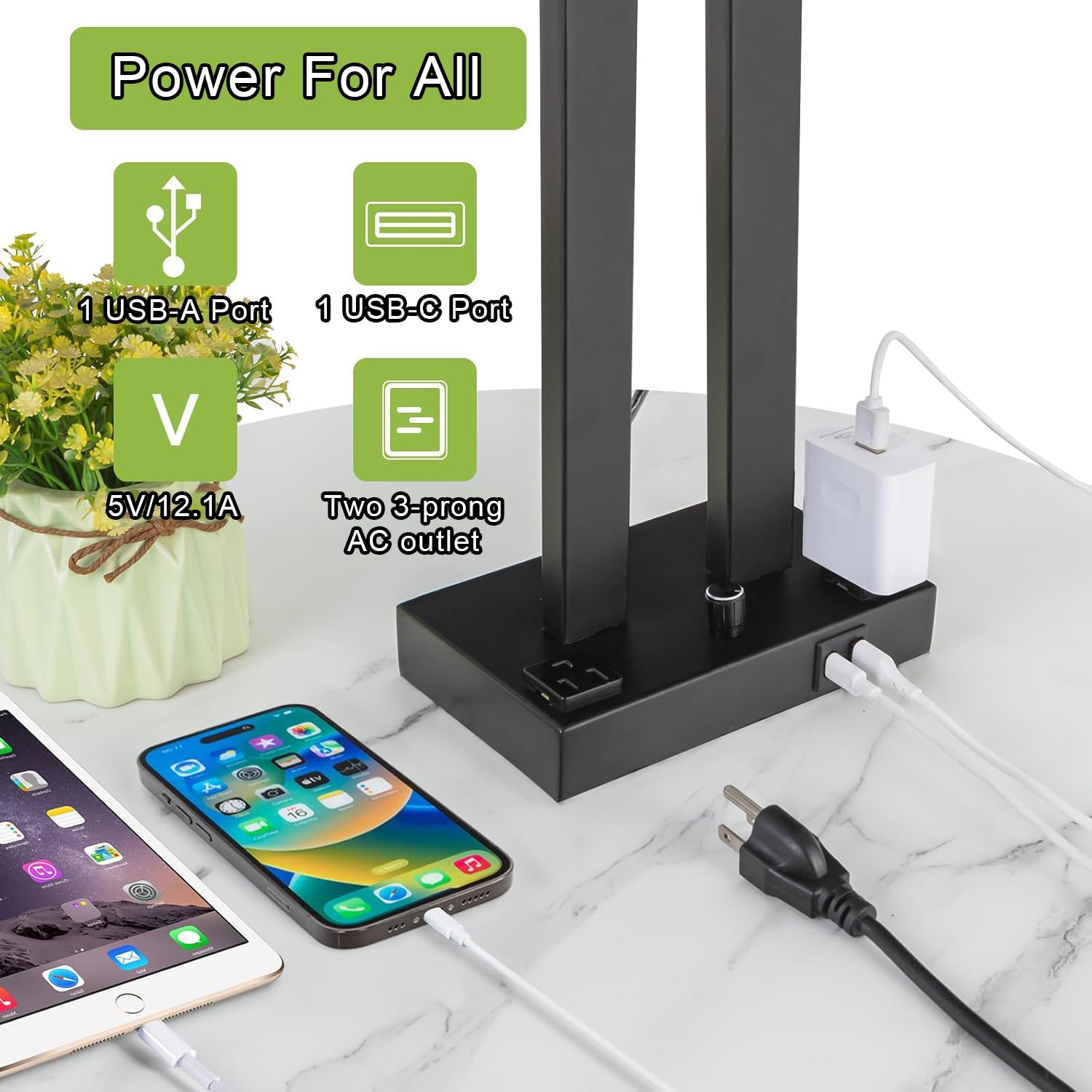 Vikdio Modern Table Lamps Set Of 2-22'' Tall Bedside Lamps With Usb-C/Usb-A Charge Ports & Outlet, Stepless Dimmable Fabric Gray