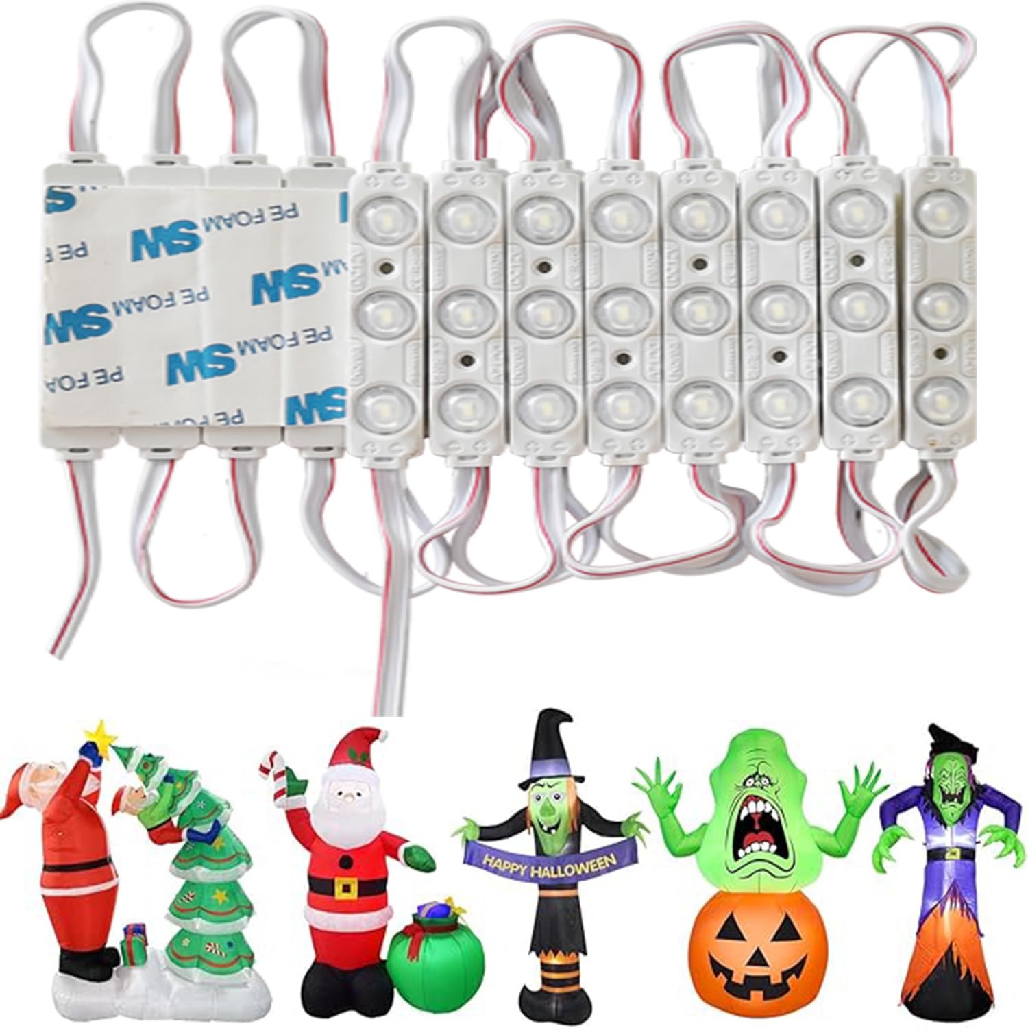 Erudite LED Module, Replacement Lights for Inflatables 5730SMD Waterproof White Injection 3 LED Module 20Pcs 9.8Ft DC12V 160LM L