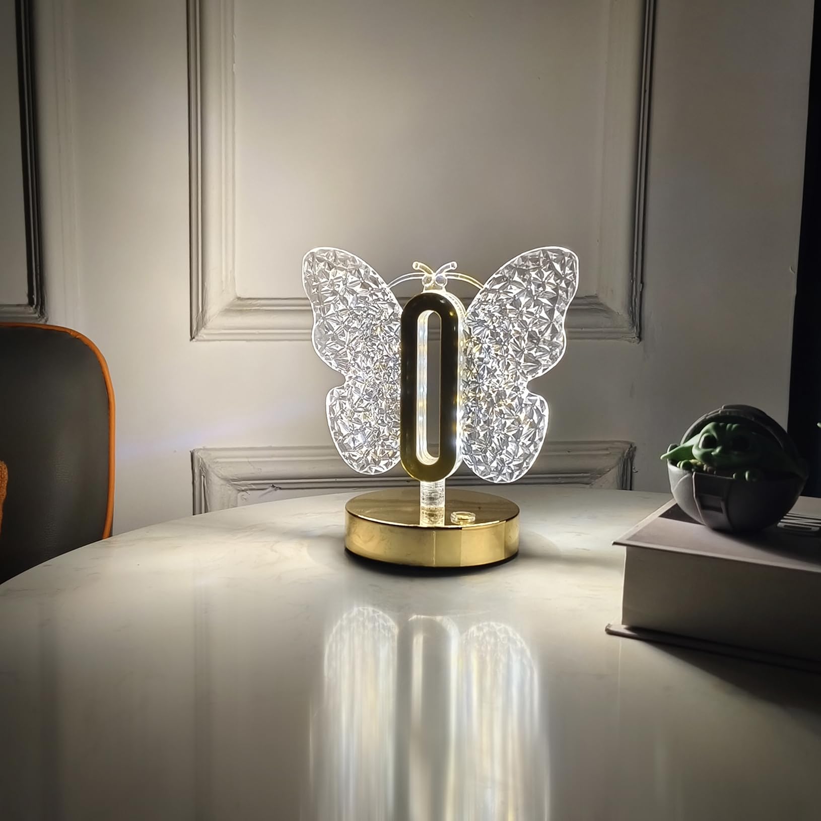 Yinhamnl Butterfly Table Lamp, 3 Colors Stepless Dimmable Table Lamp, Touch Control Night Light, Usb Rechargeable Beside Lamp, C
