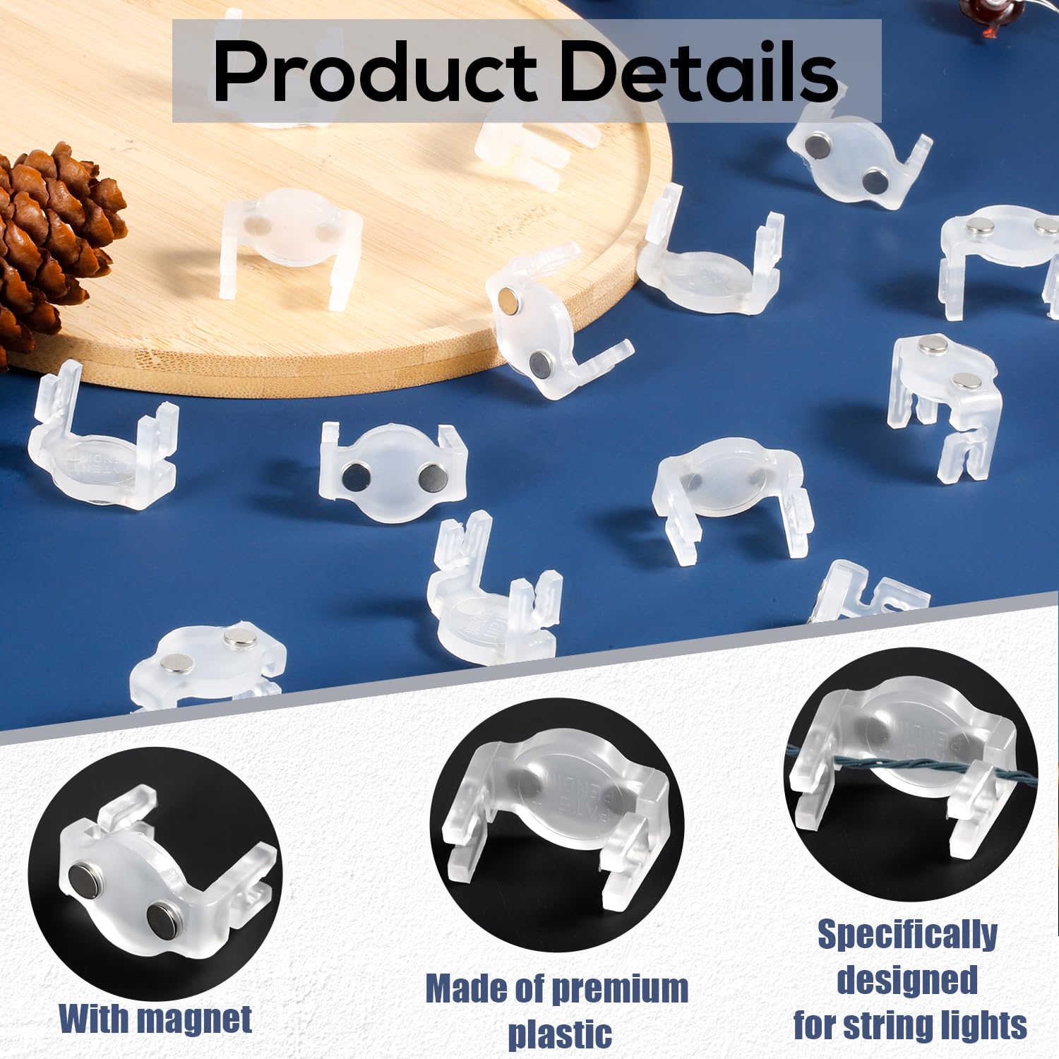 PEUTIER 30pcs C9 Socket Clips - White Plastic Magnetic Light Holders for Outdoor Holiday Lighting Installation, Model 05030