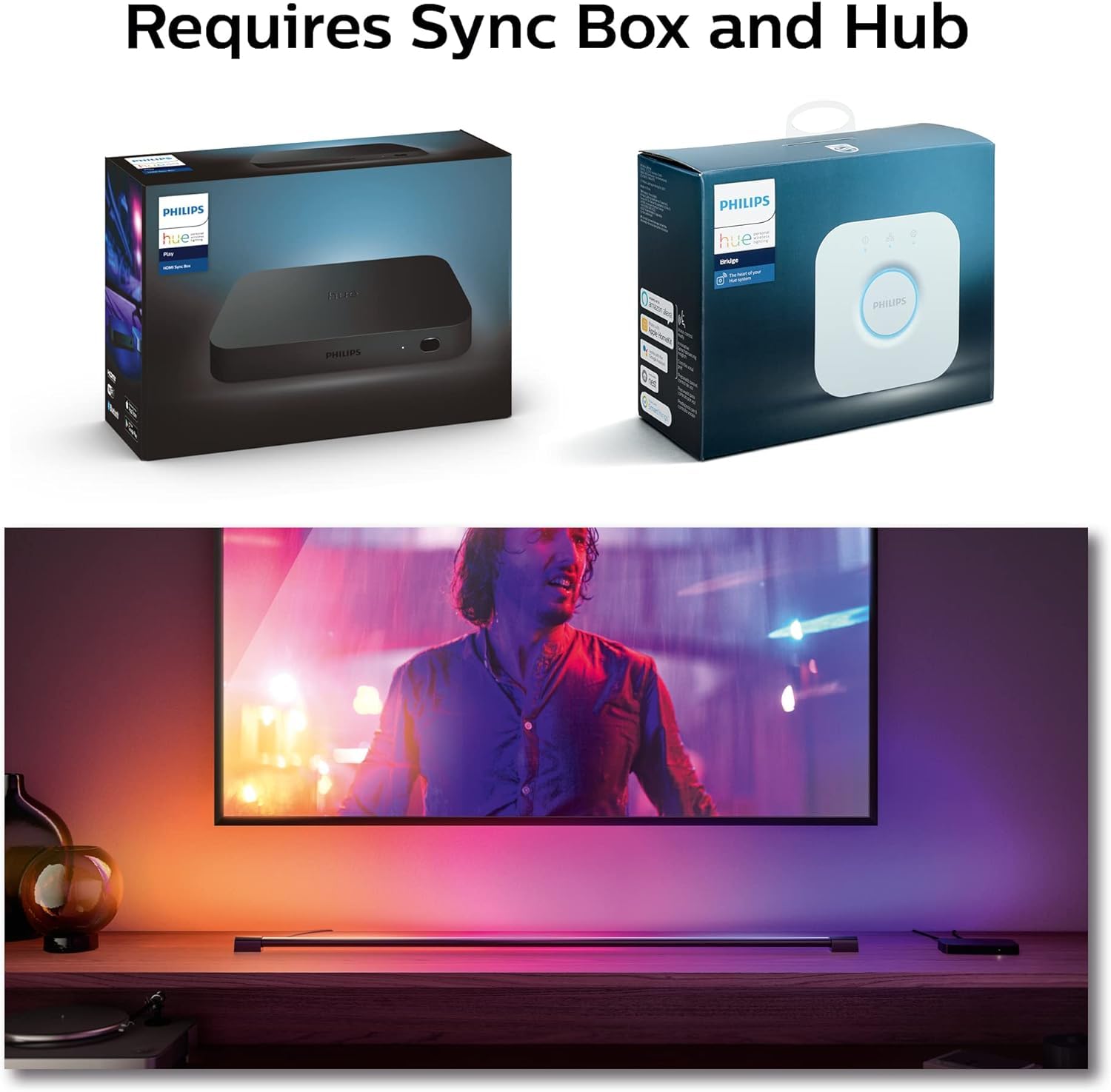 Philips Hue Large Smart Light Tube - Black - LED Color-Changing Light - Sync with TV, Music, Gaming - Model 582502