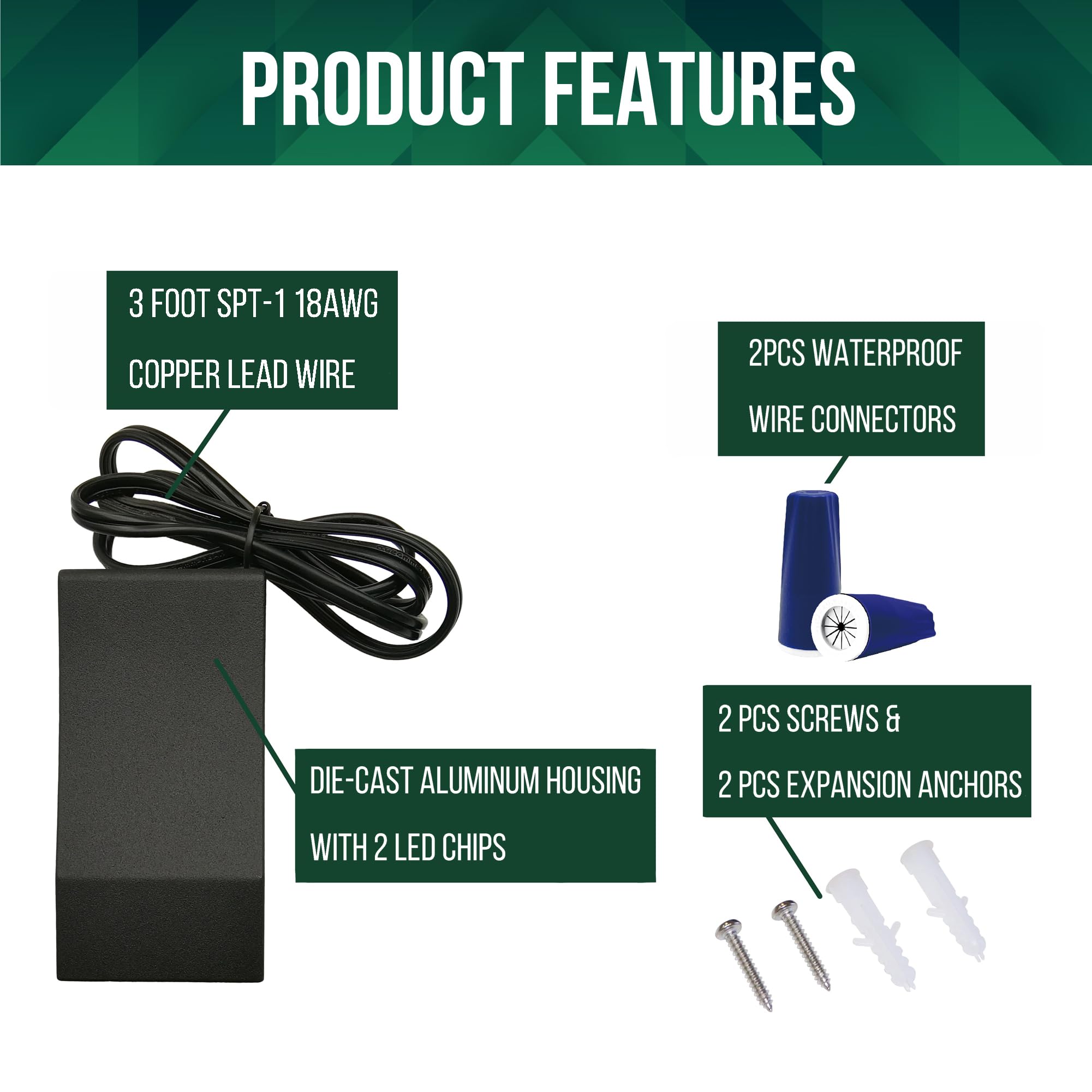 Gkoled Low Voltage Deck Lights, Sleek Led Wedge Post Rail Light, Outdoor Landscape Fence Lighting, 2W 3000K, Die-Cast Aluminum P