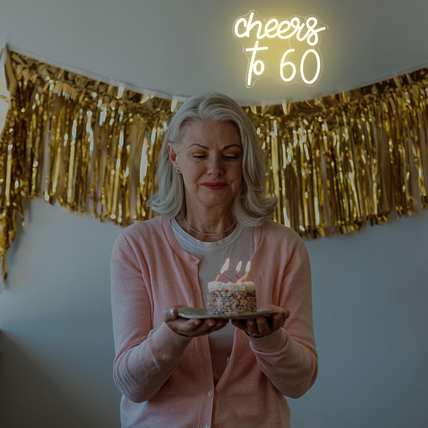 CKTBLEY Cheers to 60 Neon Sign - LED Wall Decor - Warm White - Acrylic - Model CC-Cheers 60 - 60th Birthday Party Decor