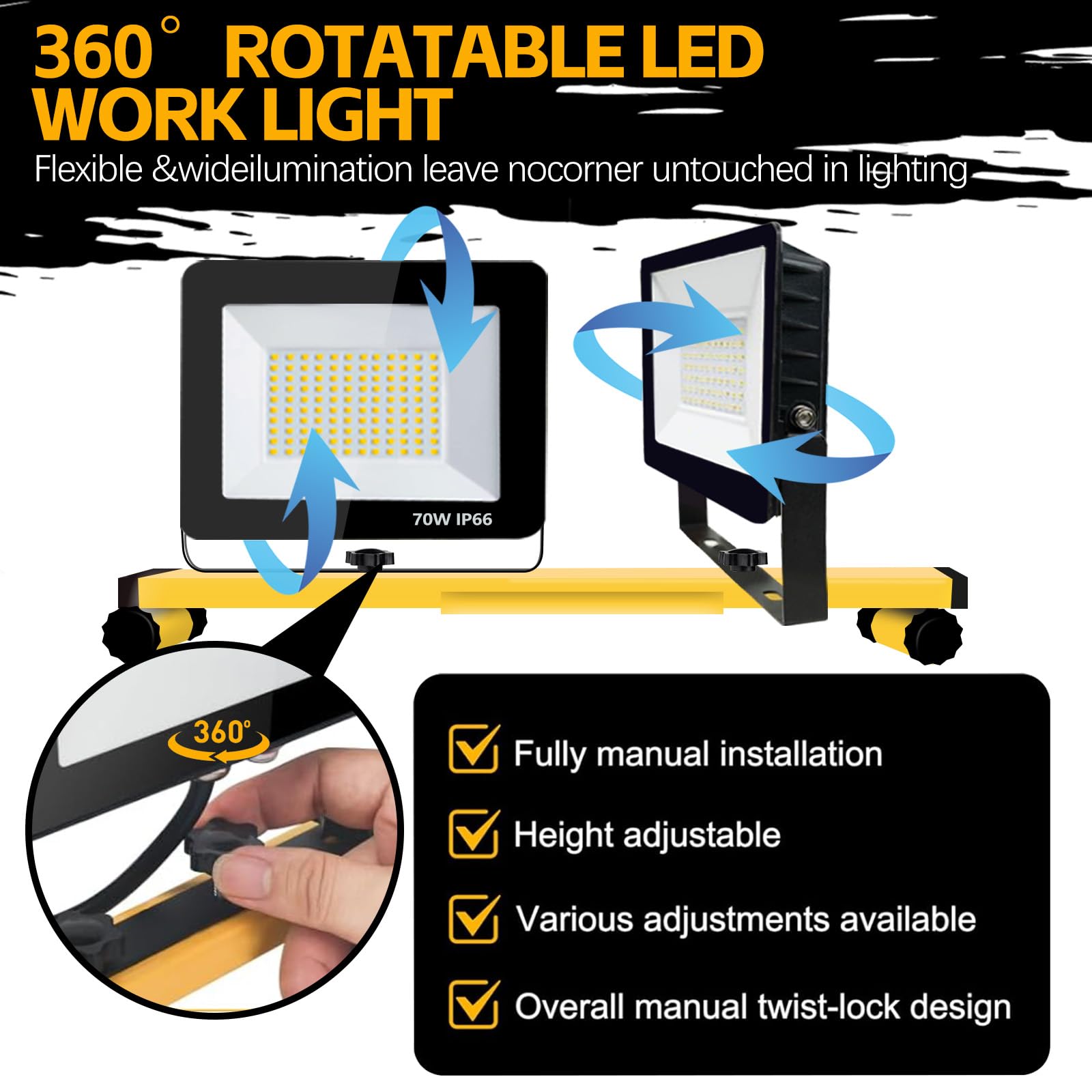 21000 Lumen Work Lights With Stand, 2 Adjustable Heads Led Work Lights, With Adjustable And Foldable Tripod Stand, Waterproof La