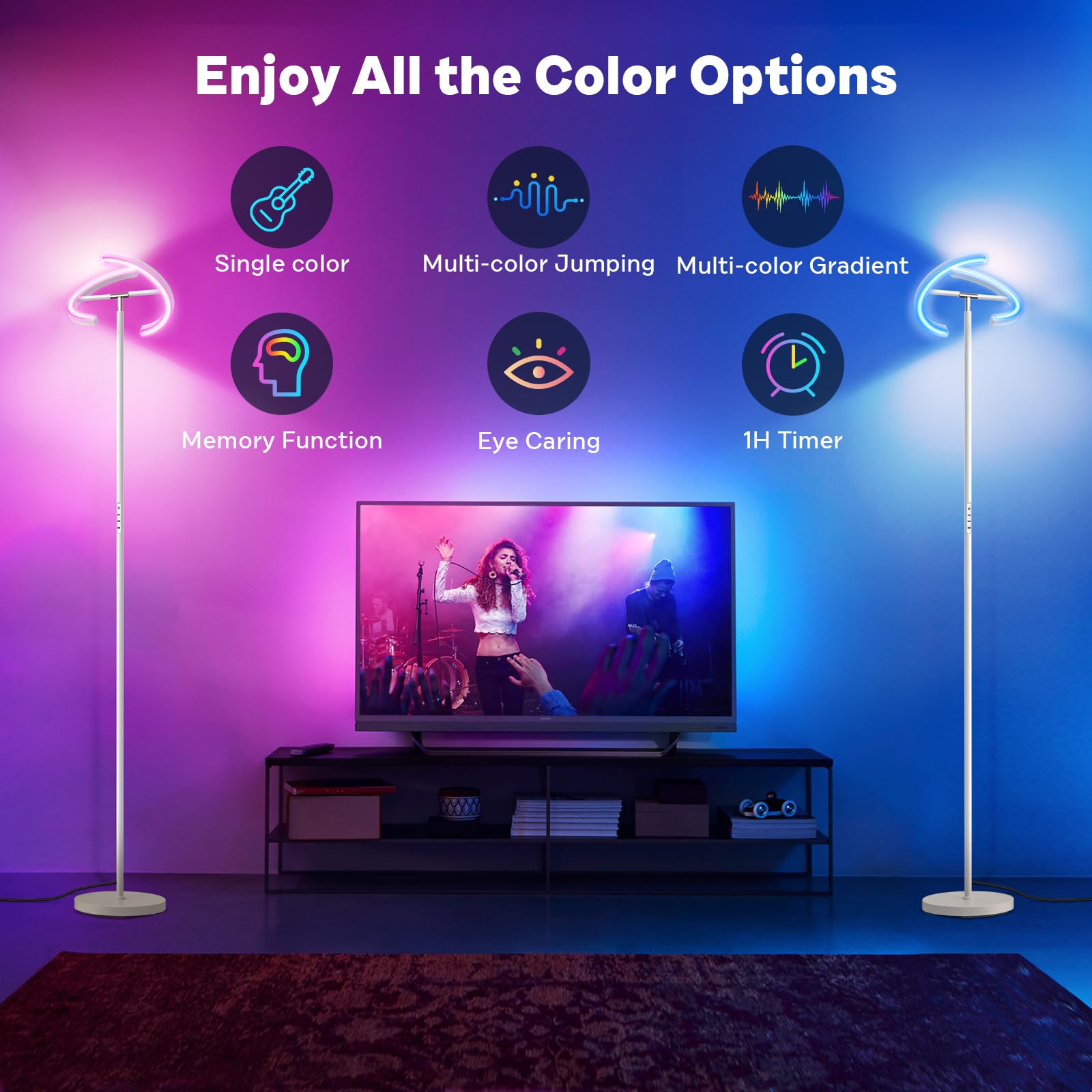 Sibrille White Rgbcw Floor Lamp, Bright Color Changing Rgb Standing Lamp, Modern Stepless Dimmable Led Tall Lamp With Remote Con