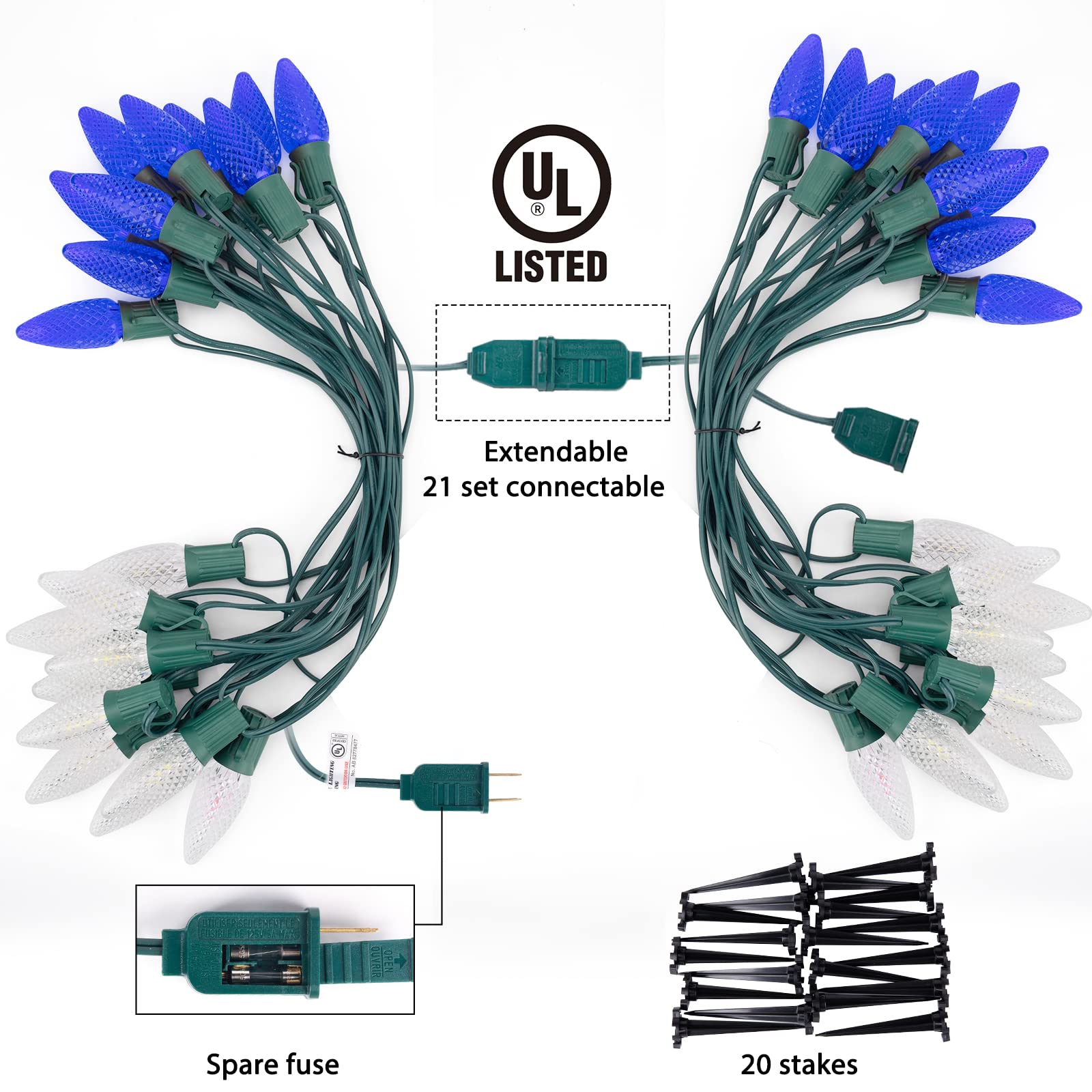 C9 Led Christmas Lights Outdoor With Stakes, 25.7Ft 20 Led Strawberry String Lights, Connectable Shatterproof Pathway Lights Mar