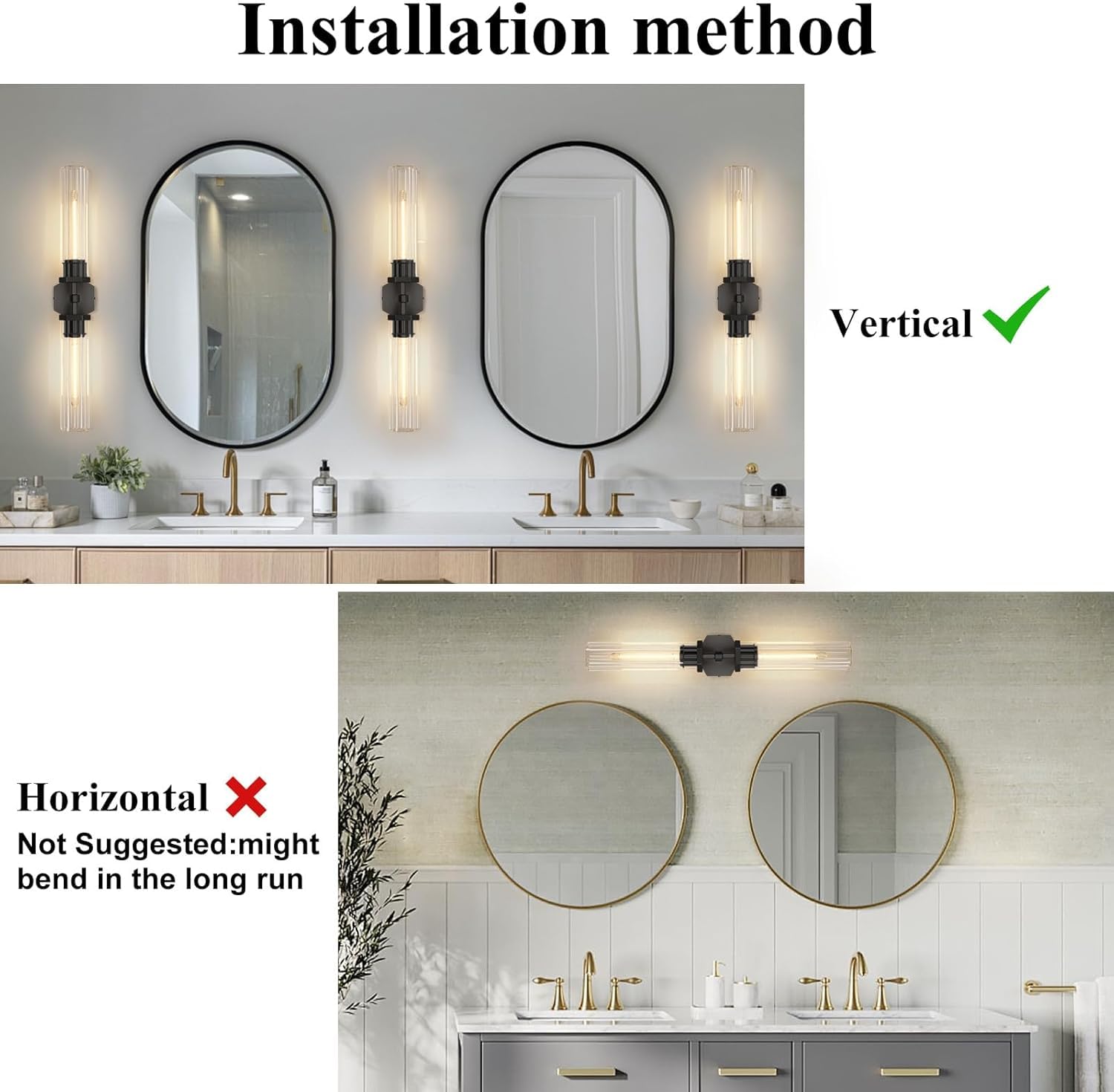 Black Crystal Bathroom Wall Sconces Set Of Two Modern Bathroom Vanity Llight Fixture 28.5In Linear Sconces Wall Lighting Indoor Wall Sconce Light For Bedroom Hallway Staircase Living Room Dining Room