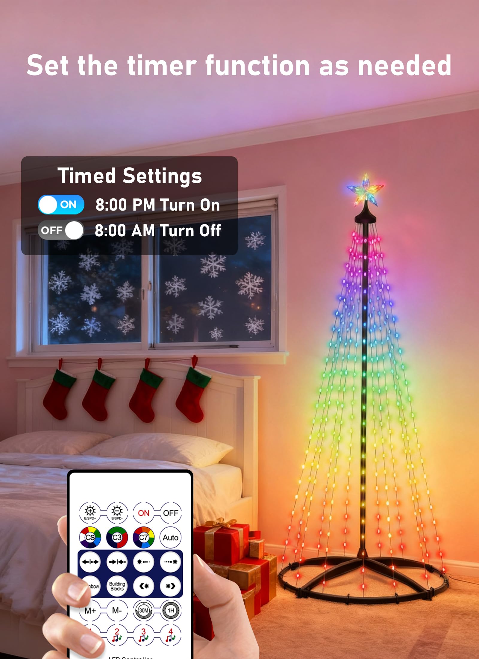Ahawill 5Ft Christmas Cone Tree Smart Rgb Led Lights With App & Remote Control Music-Synced And Diy Multicolor String Lights Indoor & Outdoor Waterproof Christmas Decoration Lights For House