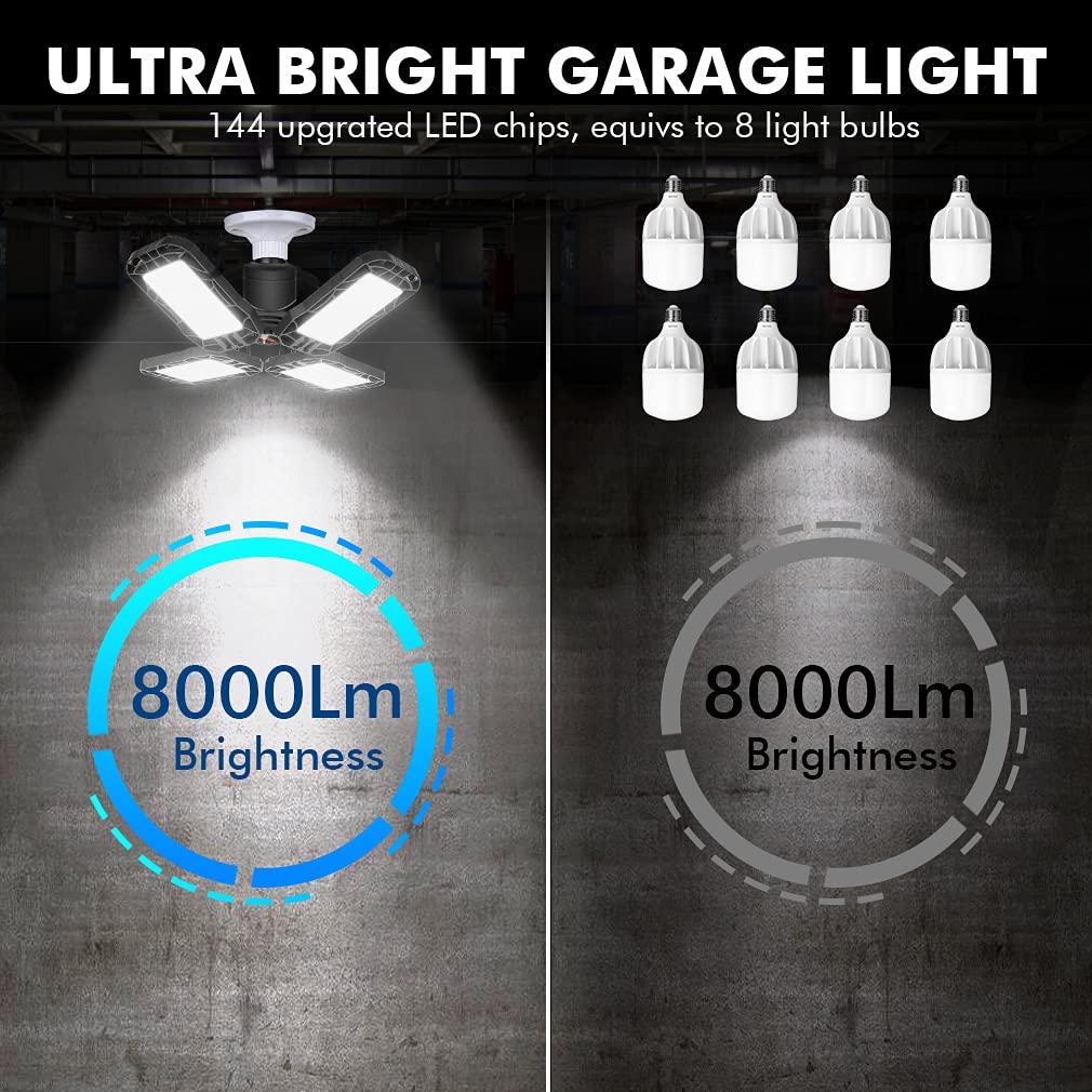 Tudoccy Led Garage Light 4 Pack, 120W Ultra Bright With 4 Adjustable Panels, 12000Lm