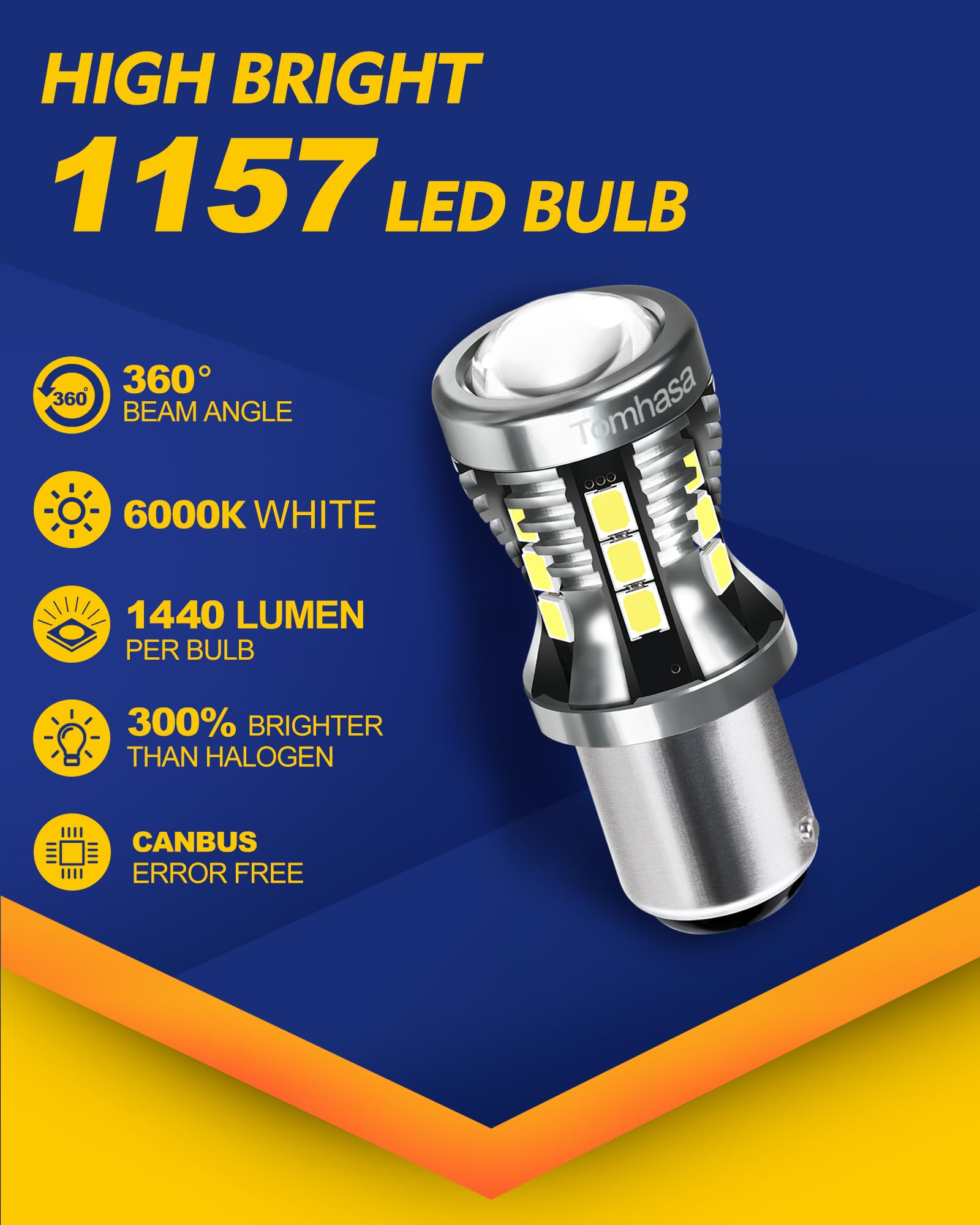 Tomhasa 1157 LED Bulbs, 6000K White, Aluminum, BAY15D 7528 2057 2357, Pack of 2