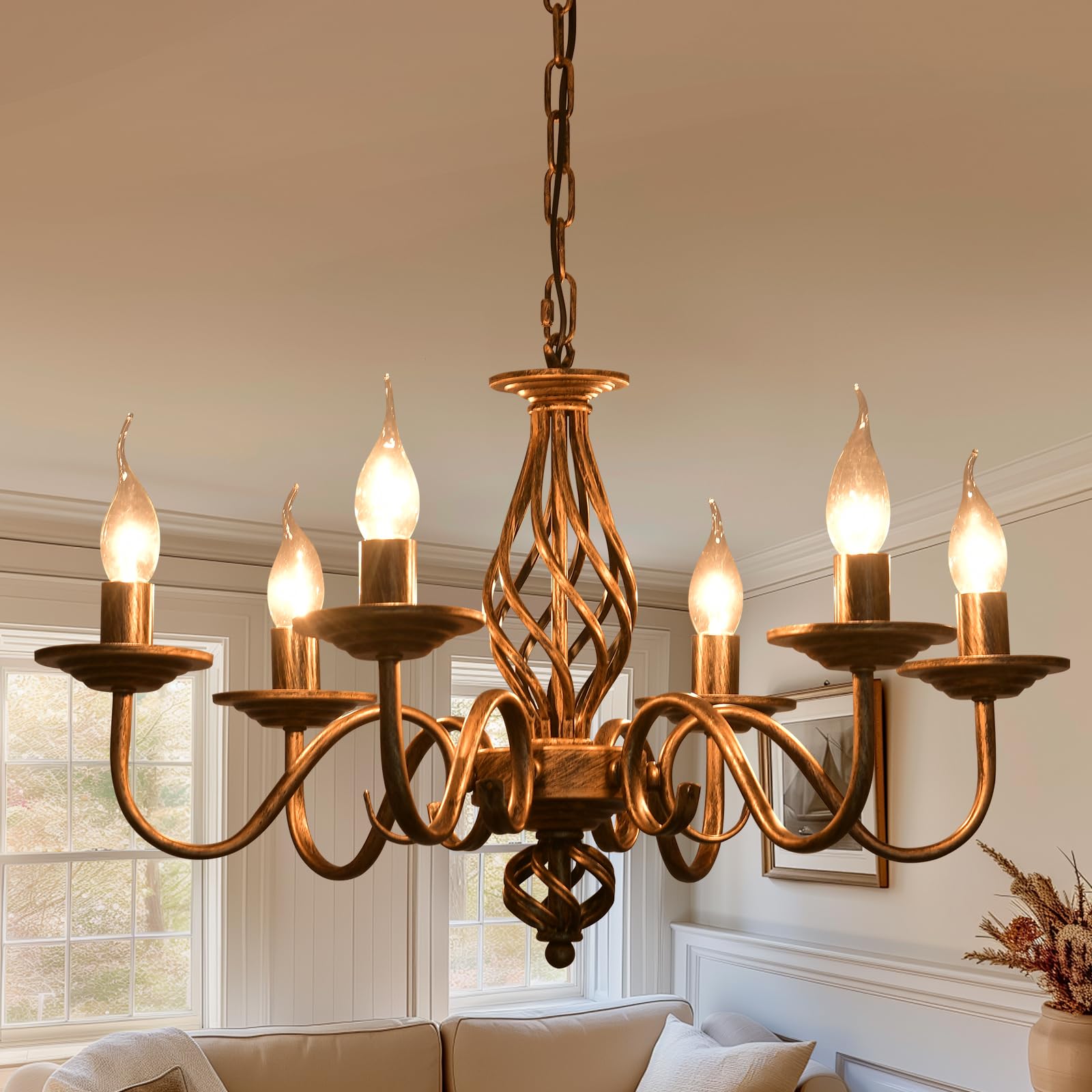 Ganeed French Country Chandeliers, 6 Lights Rustic Vintage Metal Pendant Light Fixture Hanging Light For Farmhouse, Kitchen Isla