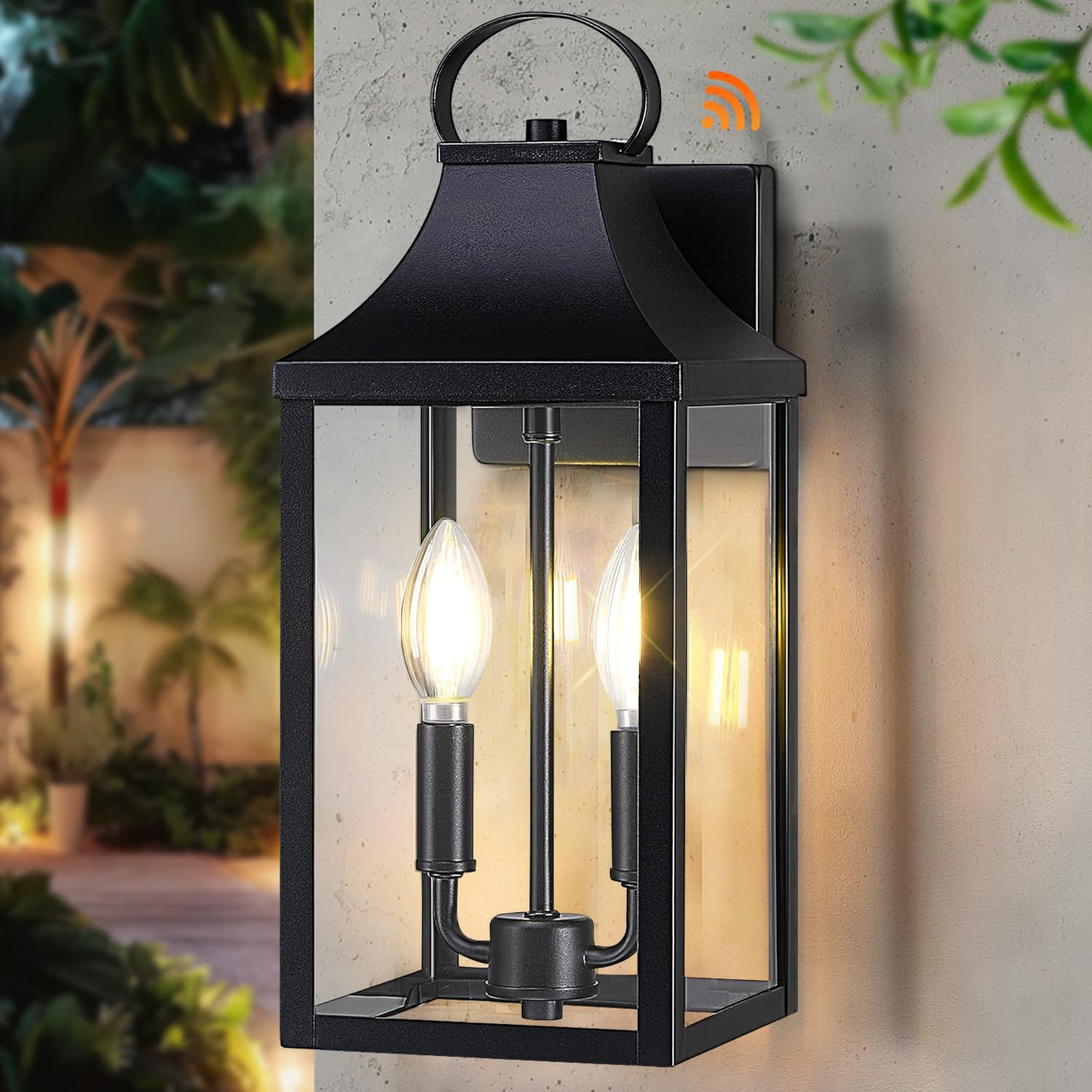 Myhxq 15&quot; Dusk To Dawn Black Outdoor Wall Lantern, Outside Modern Wall Sconce Light Fixture, Porch Light Wall Mount With E12 Socket And Glass, Waterproof Exterior Lamp Lighting For Patio Garage, 1Pack