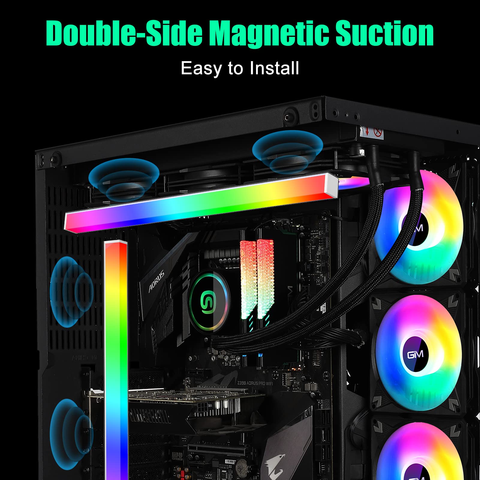 GIM KB-14 Pro Magnetic RGB Light Strip, 1.1ft ARGB LED, Multicolor, Aluminum, 5V 3-pin & 4-pin Header, Mini Controller