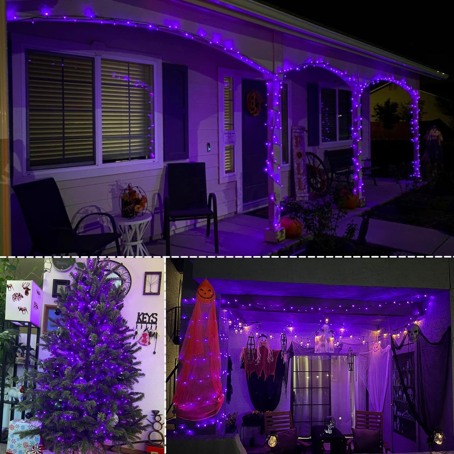 WATERGLIDE 328 FT Halloween Lights, 1000 LED Outdoor Fairy String Lights, PVC, Purple, Model HBB-1000COI, Waterproof, 8 Modes