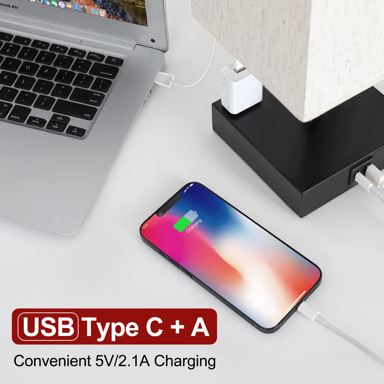 Bedside Table Lamp For Bedroom - Touch Small Lamp With Usb C+A Charging Ports & Ac Outlets, 3 Way Dimmable Nightstand Light For