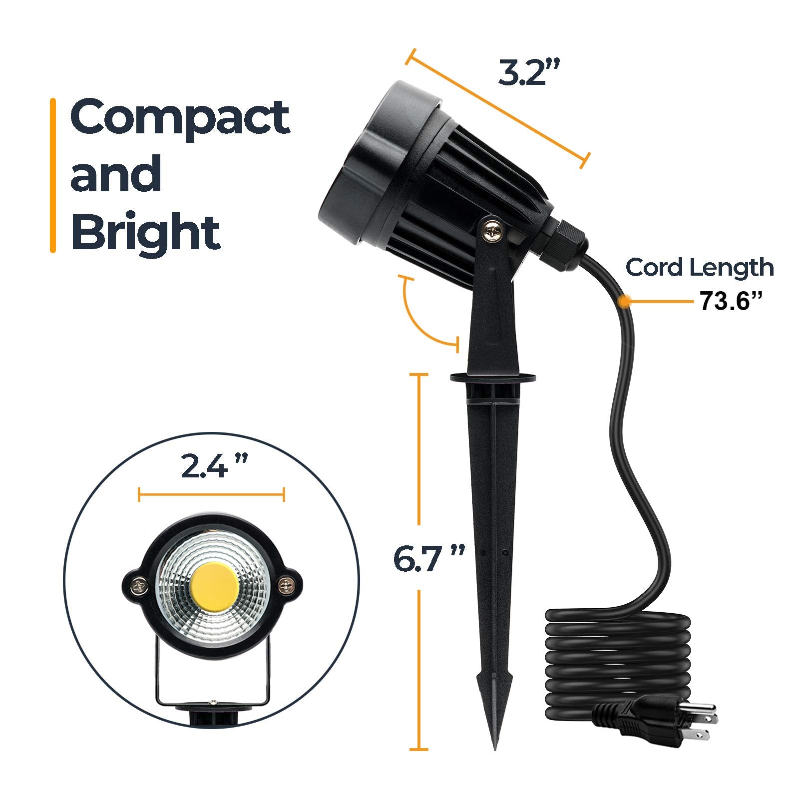 Warm White Spot Lights, Led Landscape Lighting Lights 5W 3000K Outdoor Spotlights Yard Spot Lights With Spiked Stand Waterproof Spotlight For Garden Yard House Lawn Decoration Us 3-Plug (4 Lights)