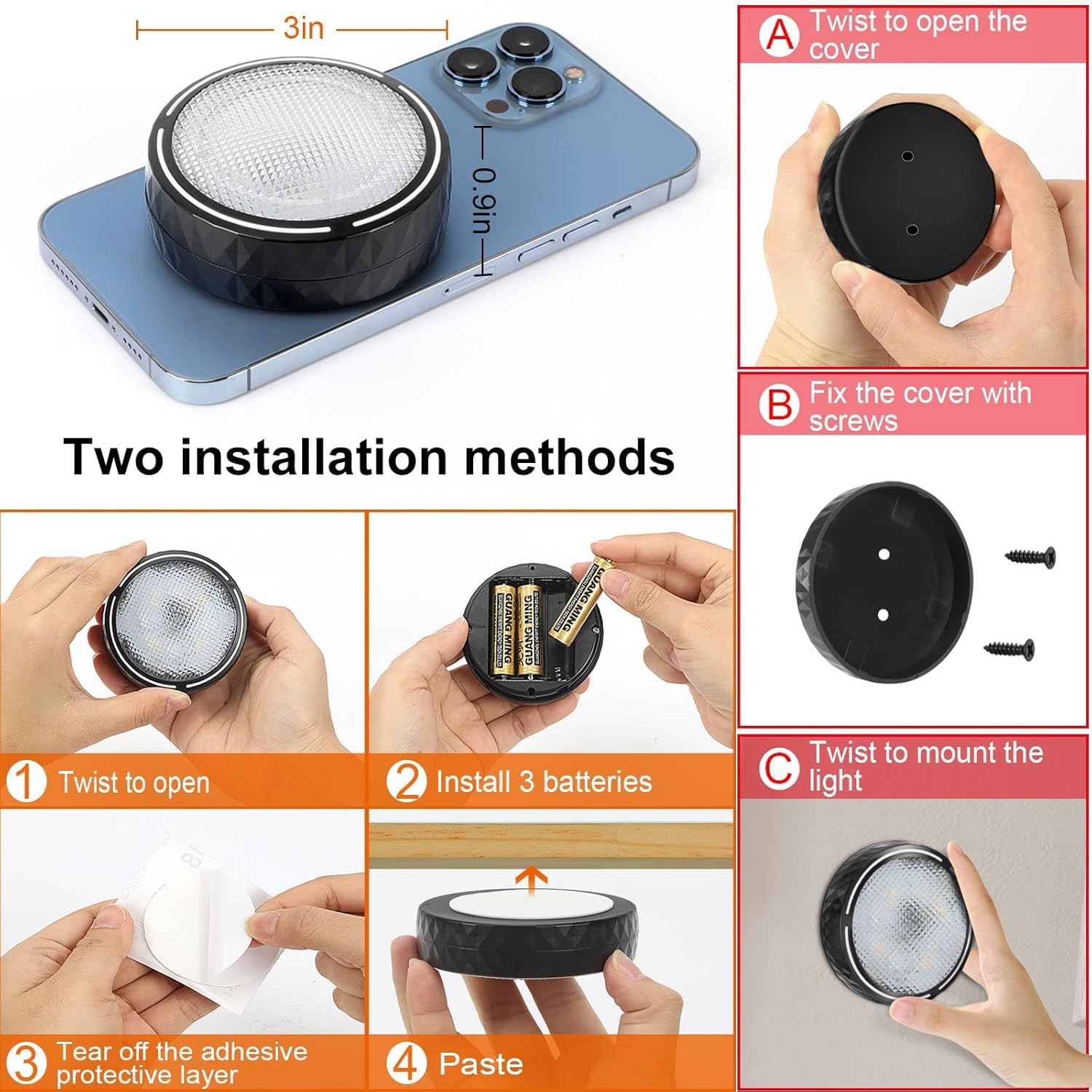 Onumii Led Puck Lights With Remote Battery Operated Under Cabinet Lighting Wireless Stick On Lights Color Changing Timer Tap Lig